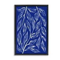 Stupell Industries Blue Leaves & Grasses Plants & Flowers Painting Black Floater Framed Canvas Art Print Wall Art, 17 x 25