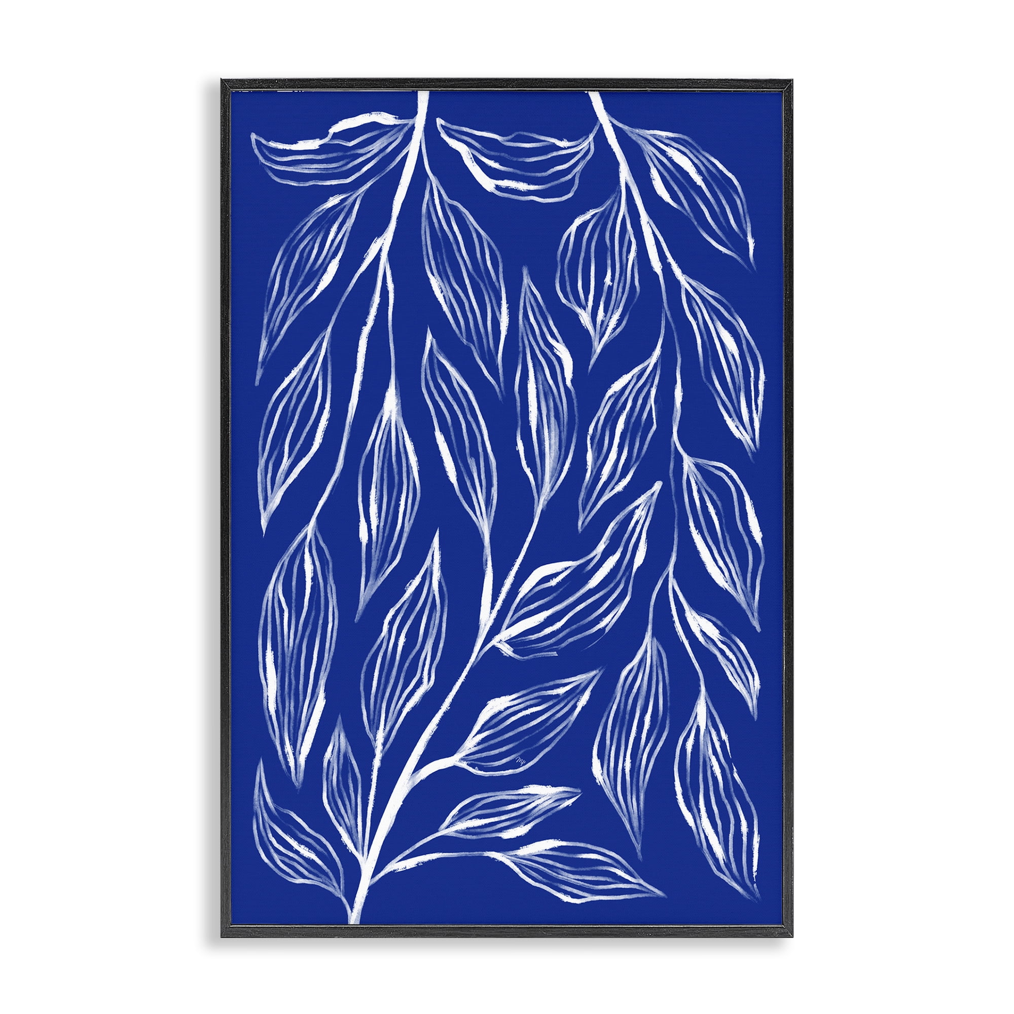 Stupell Industries Blue Leaves & Grasses Plants & Flowers Painting Black Framed Art Print Wall Art, 12 x 18