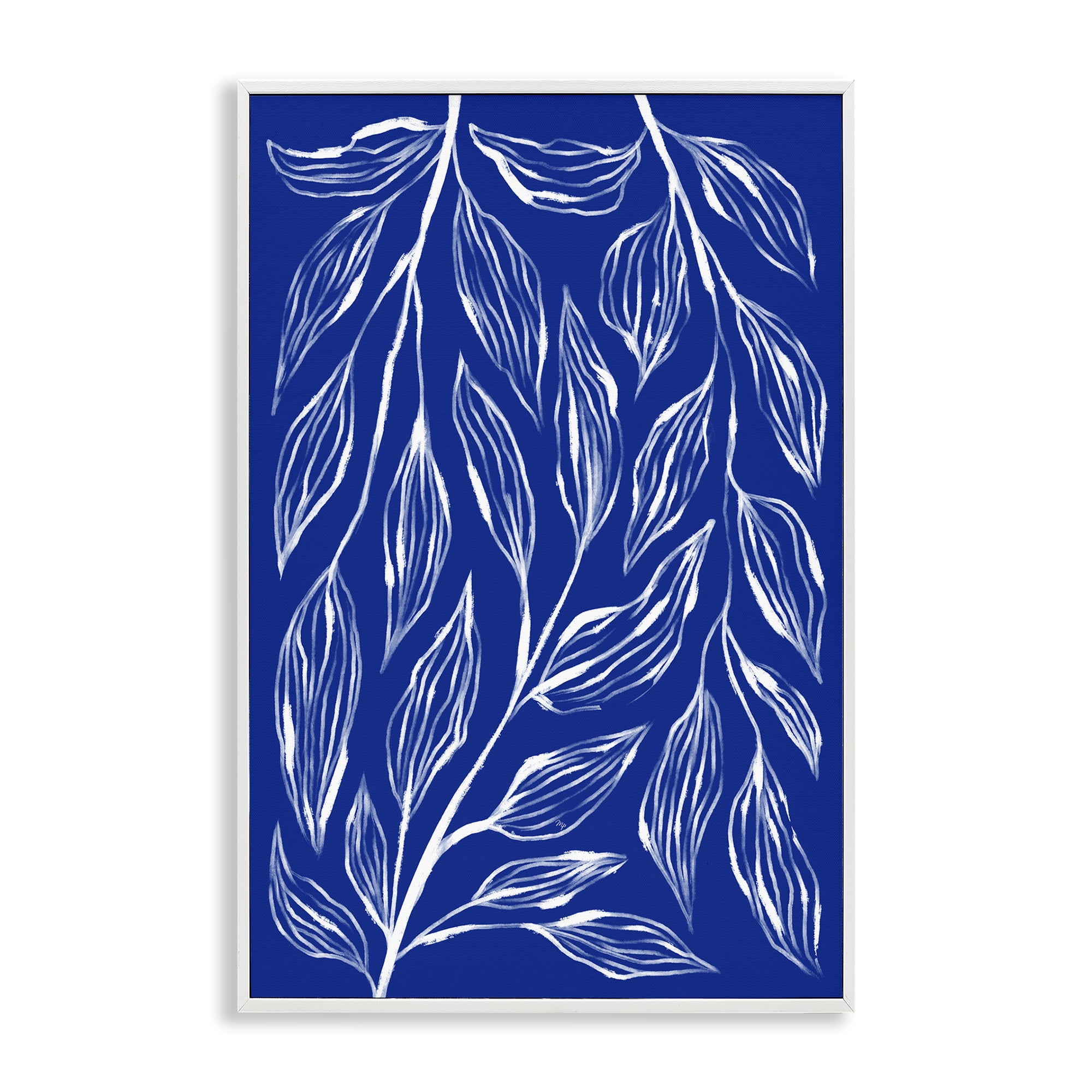 Stupell Industries Blue Leaves & Grasses Plants & Flowers Painting White Framed Art Print Wall Art, 20 x 30