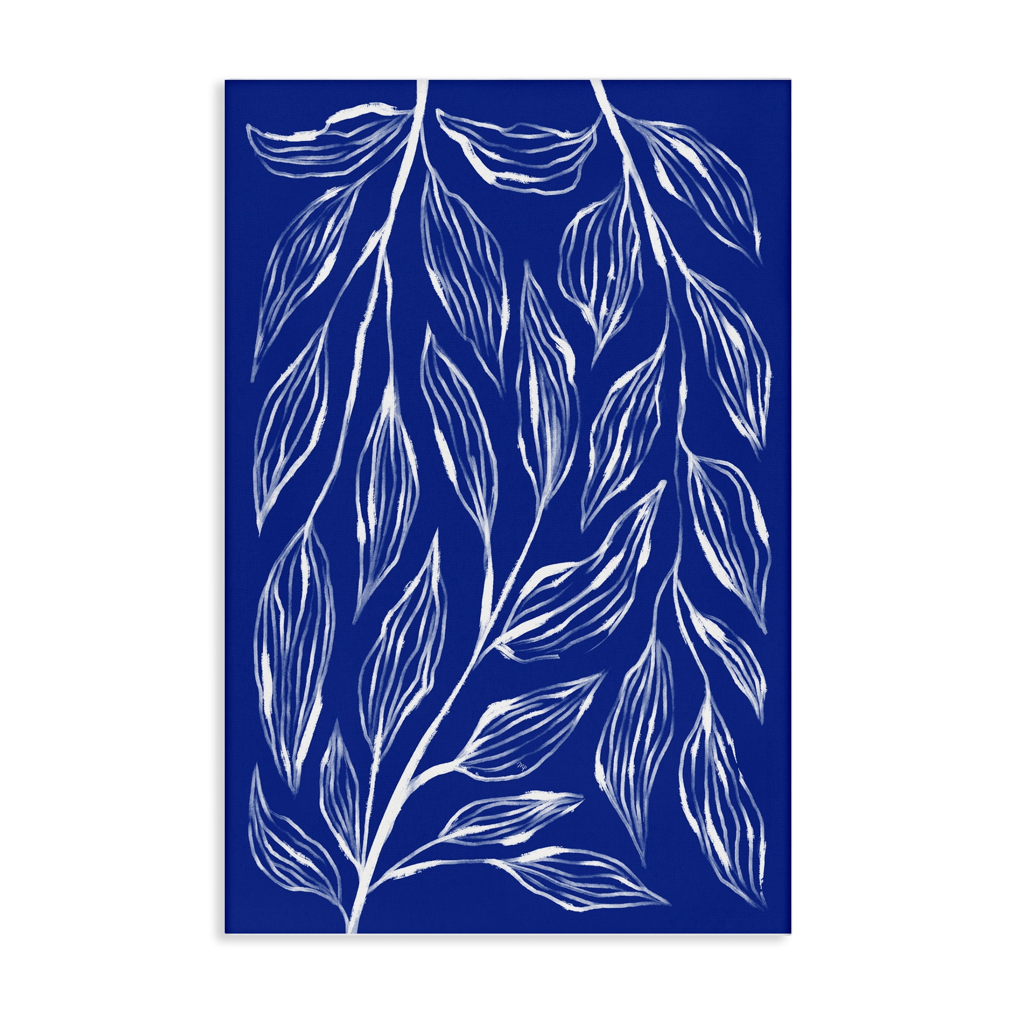 Stupell Industries Blue Leaves & Grasses Plants & Flowers Painting Wrapped Canvas Art Print Wall Art, 16 x 24