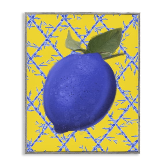Stupell Industries Blue Lemon over Yellow Food & Beverage Painting Gray Framed Art Print Wall Art, 16 x 20
