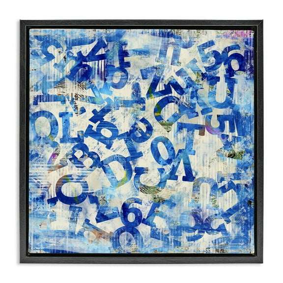 Stupell Industries Blue Letters Arrangement Abstract Painting Black Floater Framed Canvas Art Print Wall Art, 18 x 18