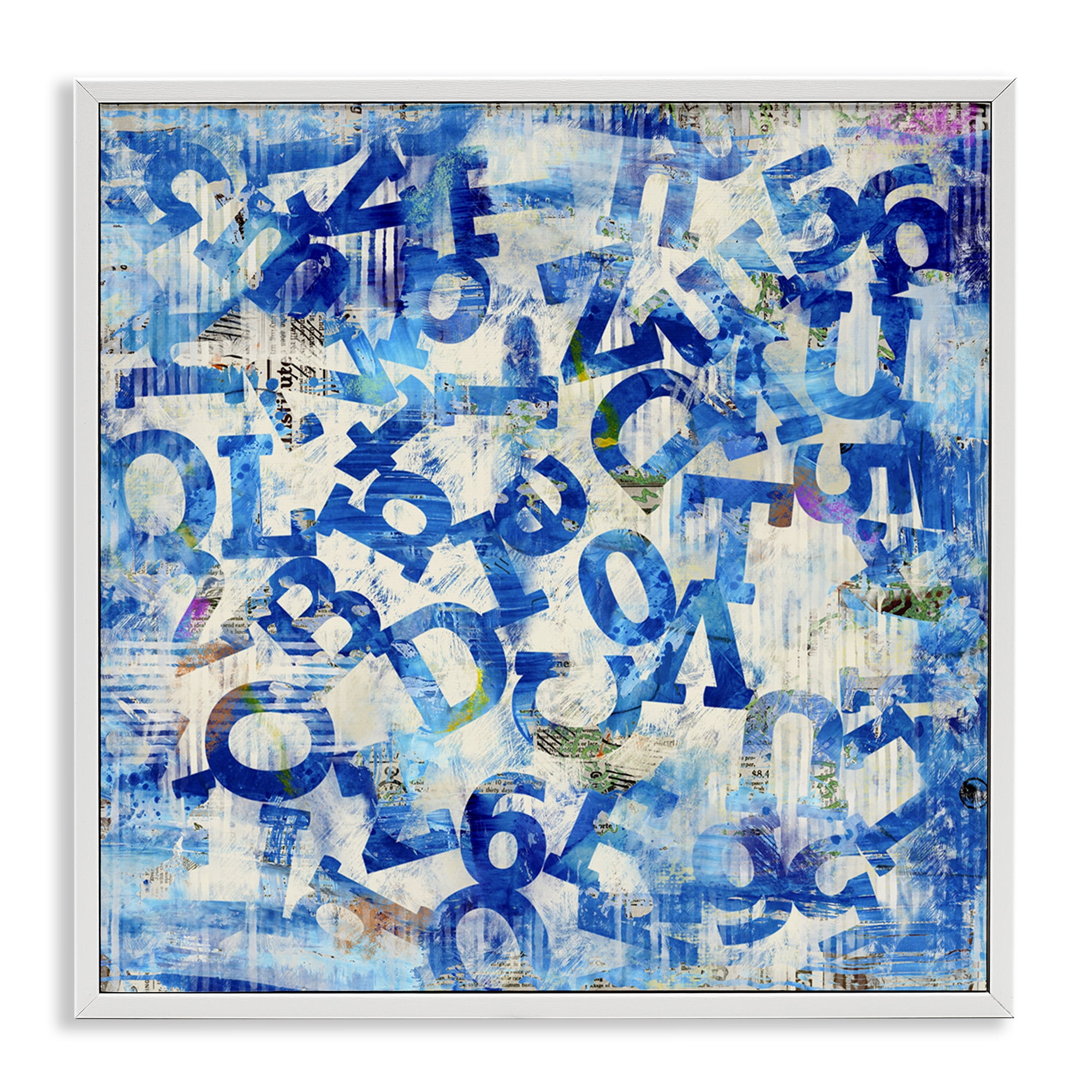 Stupell Industries Blue Letters Arrangement Abstract Painting White Framed Art Print Wall Art, 12 x 12