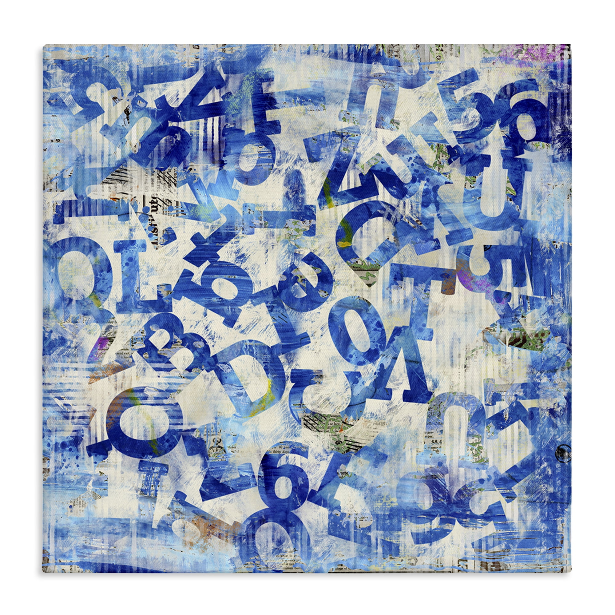 Stupell Industries Blue Letters Arrangement Abstract Painting Wrapped Canvas Art Print Wall Art, 17 x 17