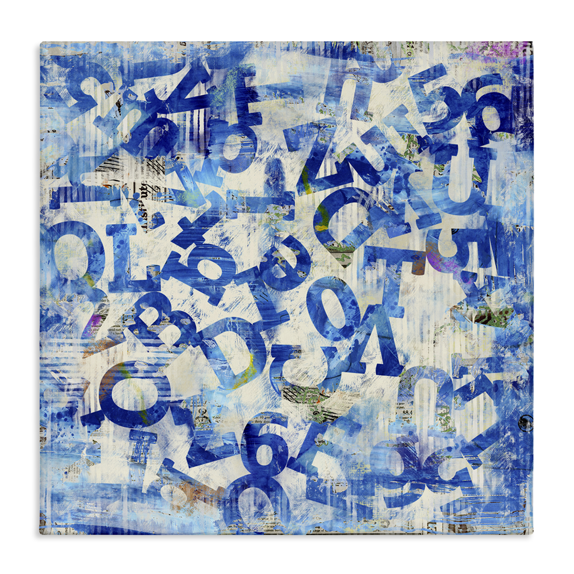 Stupell Industries Blue Letters Arrangement Abstract Painting Wrapped Canvas Art Print Wall Art, 30 x 30