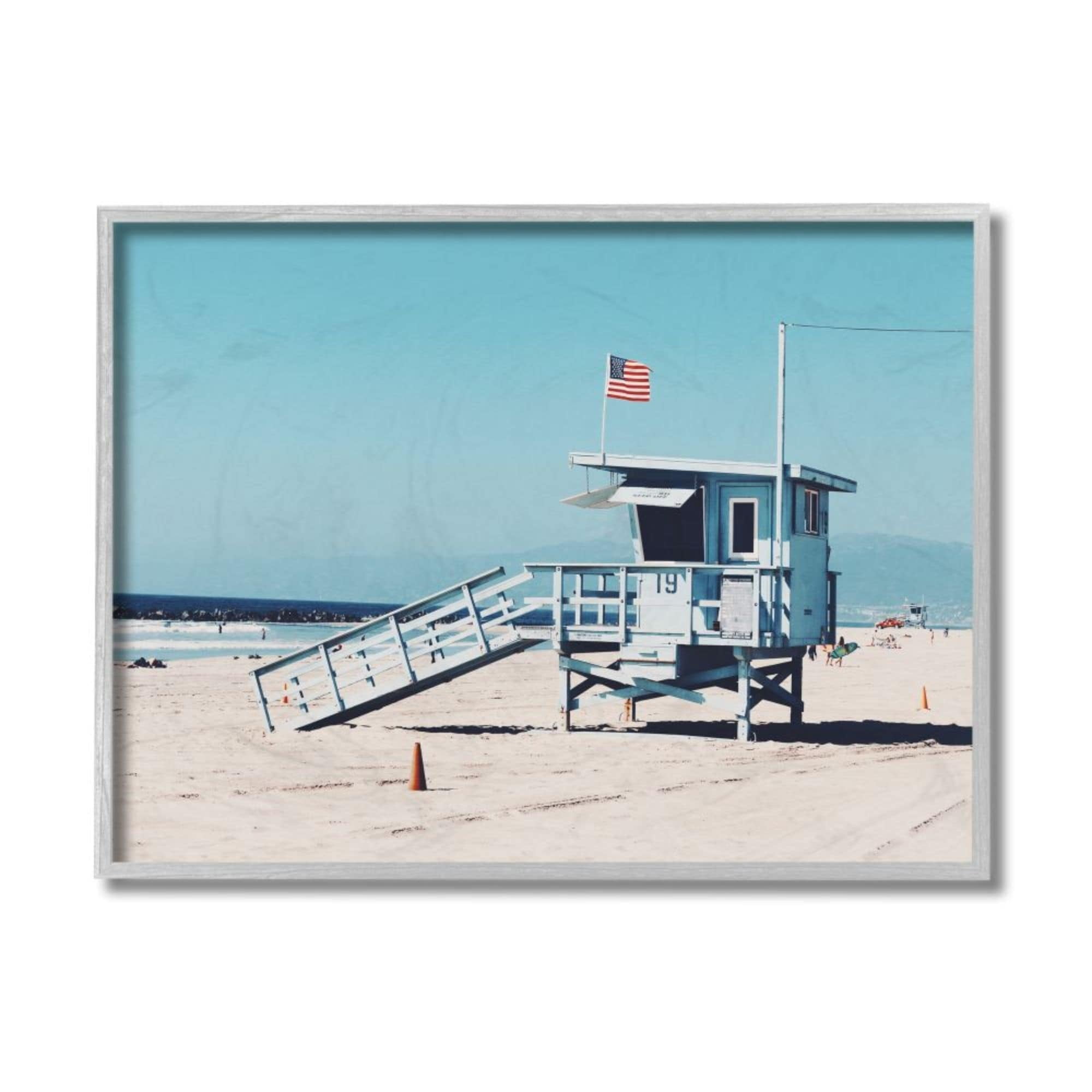 Stupell Industries Blue Lifeguard Stand at Coastline American Flag Design by Unsplash