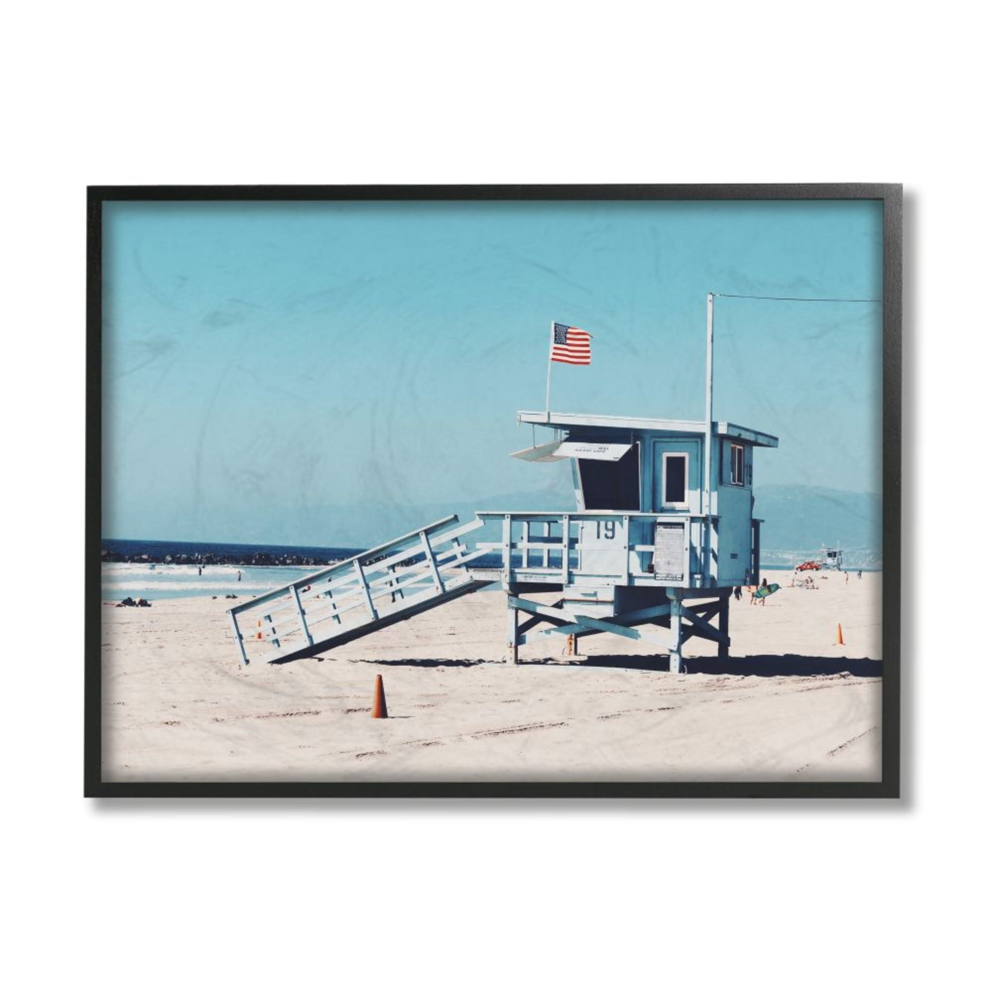 Stupell Industries Blue Lifeguard Stand at Coastline American Flag Design by Unsplash