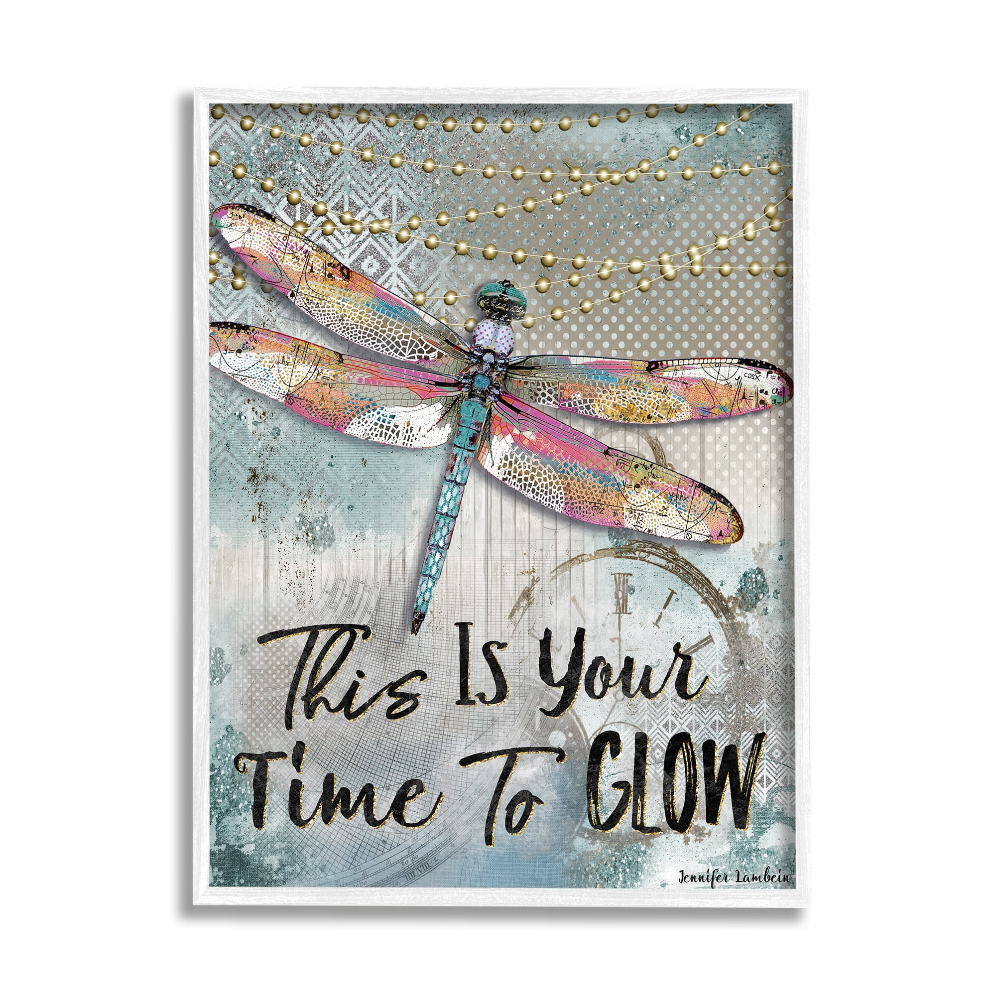 Stupell Industries Blue Lights This Is Your Time To Glow Inspirational Dragonfly Graphic Art Framed Art Print Wall Art, 16x20, By Jennifer Lambein