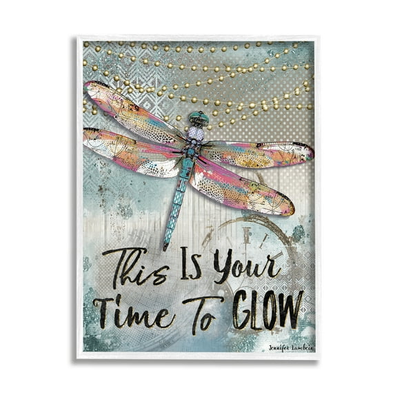 Stupell Industries Blue Lights This Is Your Time To Glow Inspirational Dragonfly Graphic Art Framed Art Print Wall Art, 24x30, By Jennifer Lambein