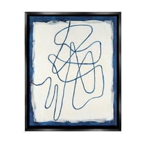 Stupell Industries Blue Line Abstraction Abstract Painting Black Floater Framed Canvas Art Print Wall Art, 17 x 21