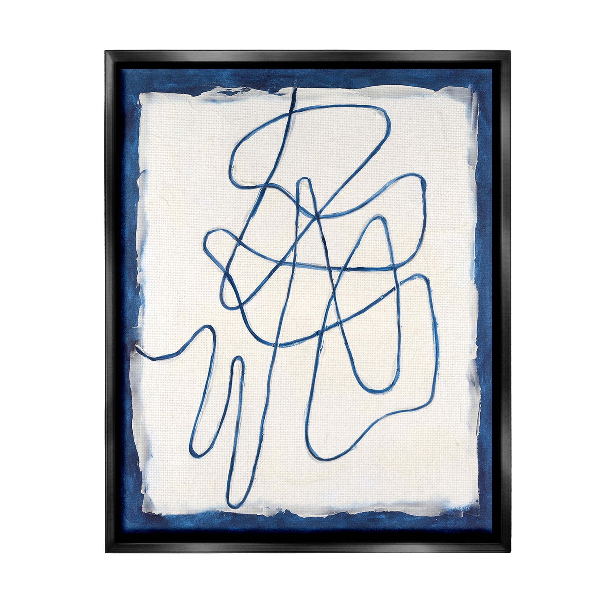 Stupell Industries Blue Line Abstraction Abstract Painting Black Floater Framed Canvas Art Print Wall Art, 25 x 31