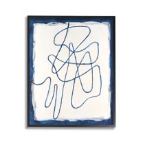 Stupell Industries Blue Line Abstraction Abstract Painting Black Framed Art Print Wall Art, 11 x 14