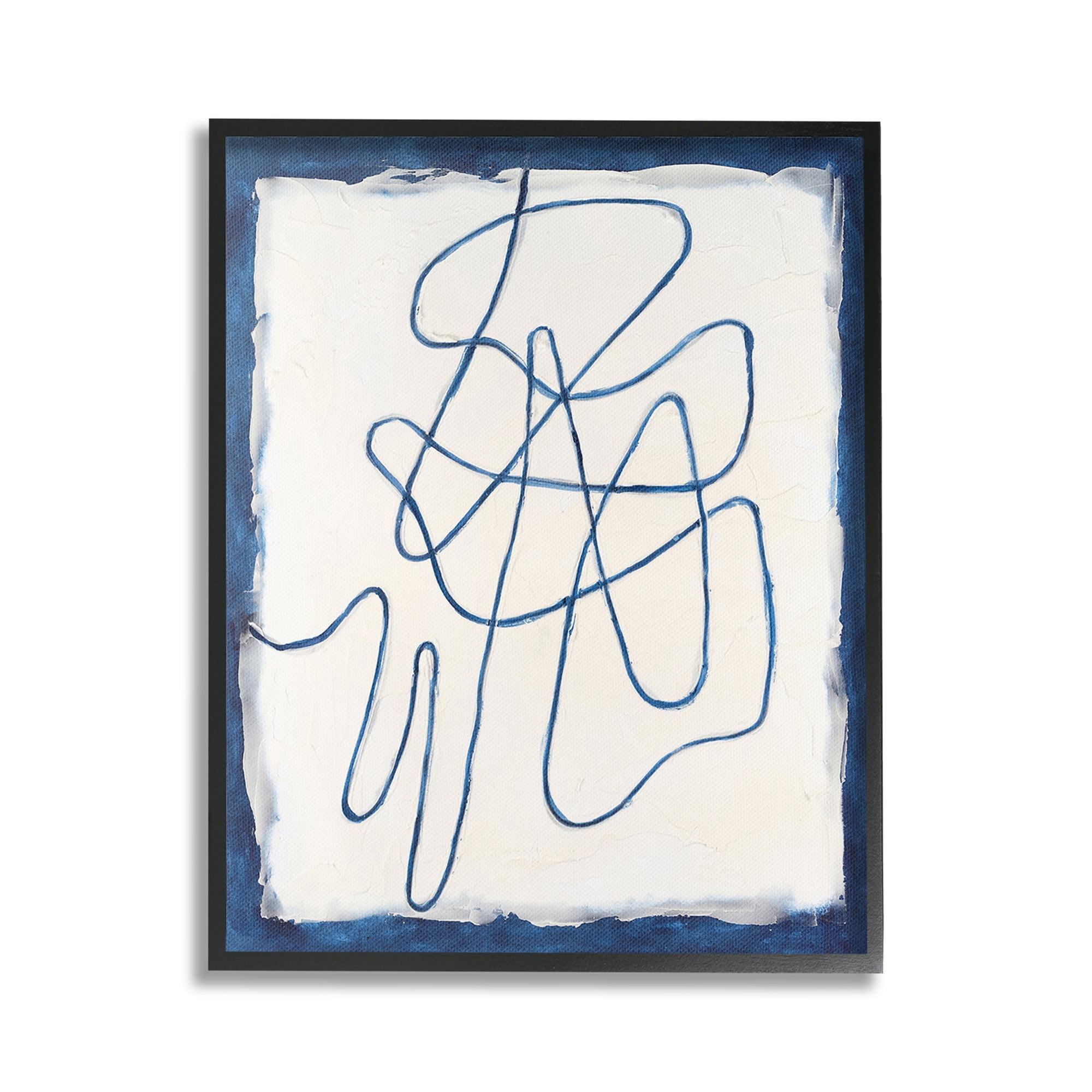 Stupell Industries Blue Line Abstraction Abstract Painting Black Framed Art Print Wall Art, 16 x 20