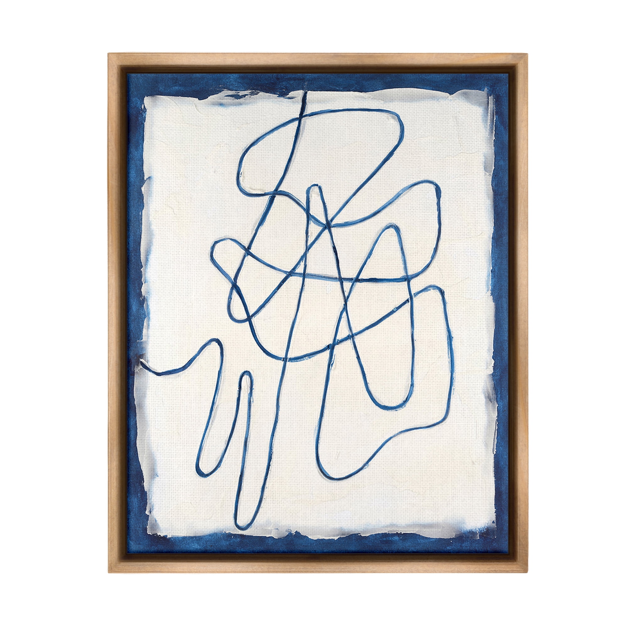 Stupell Industries Blue Line Abstraction Abstract Painting Brown Floater Framed Canvas Art Print Wall Art, 17 x 21