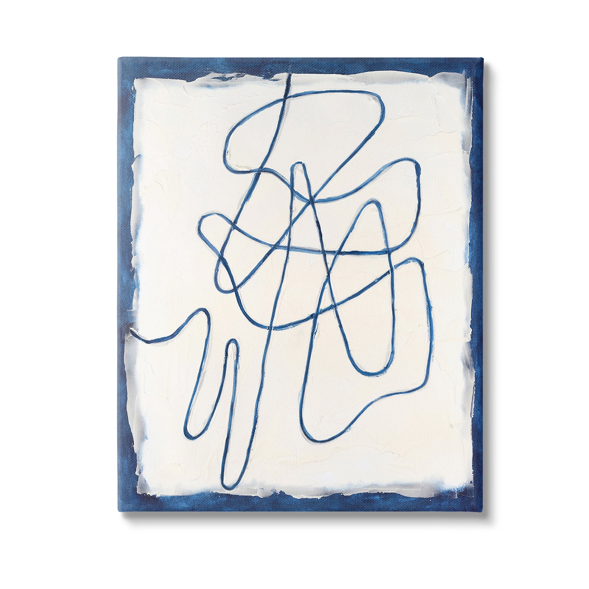 Stupell Industries Blue Line Abstraction Abstract Painting Gallery Wrapped Canvas Art Print Wall Art, 24 x 30