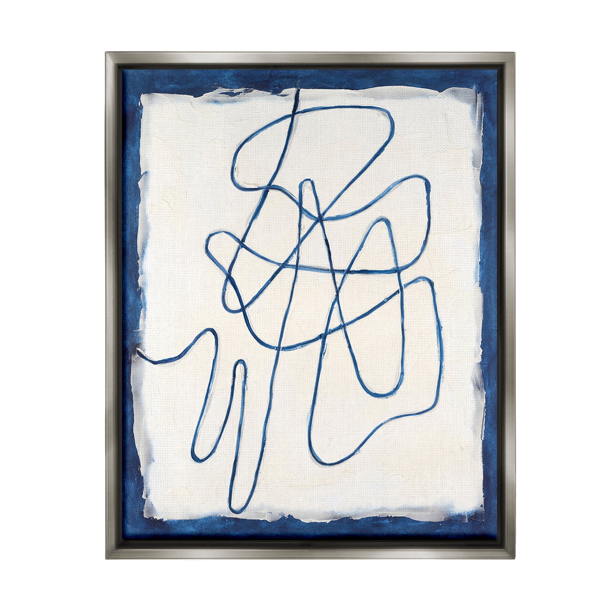 Stupell Industries Blue Line Abstraction Abstract Painting Gray Floater Framed Canvas Art Print Wall Art, 25 x 31