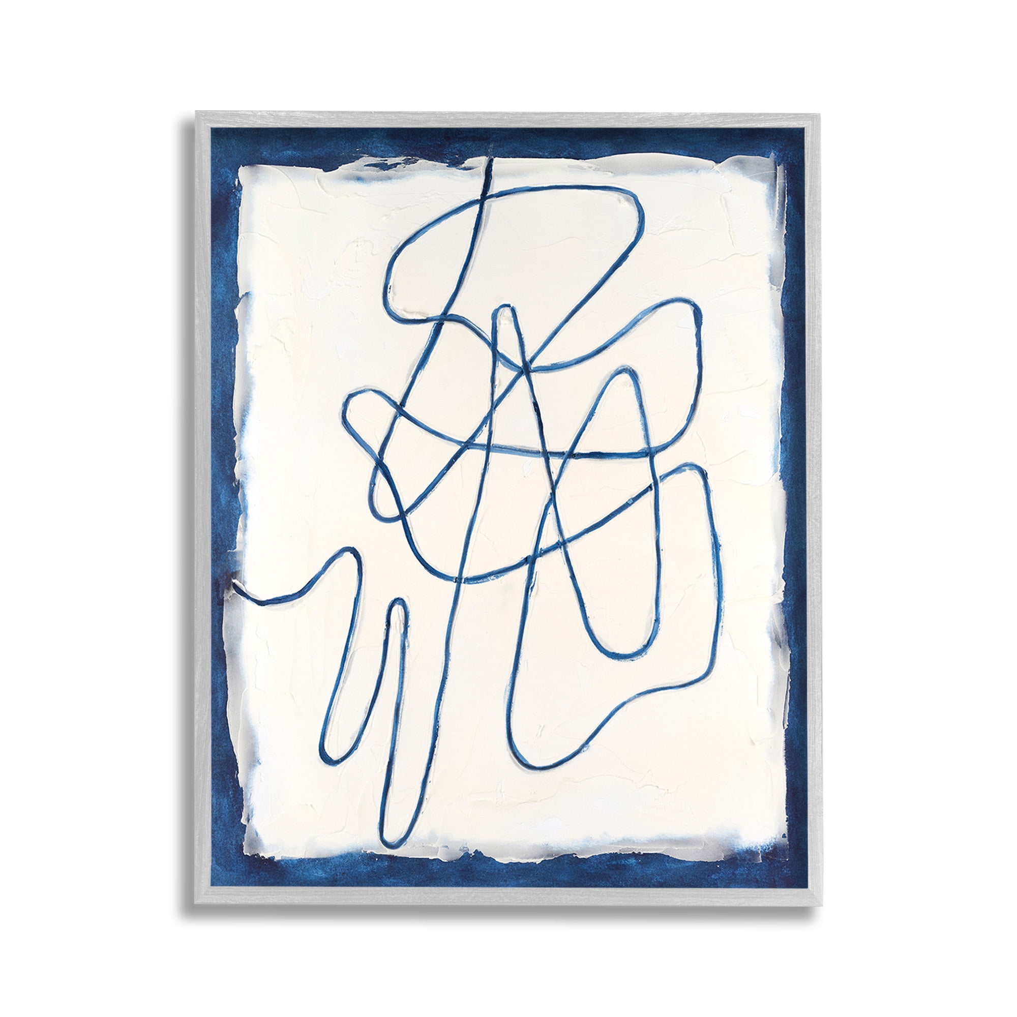 Stupell Industries Blue Line Abstraction Abstract Painting Gray Framed Art Print Wall Art, 11 x 14