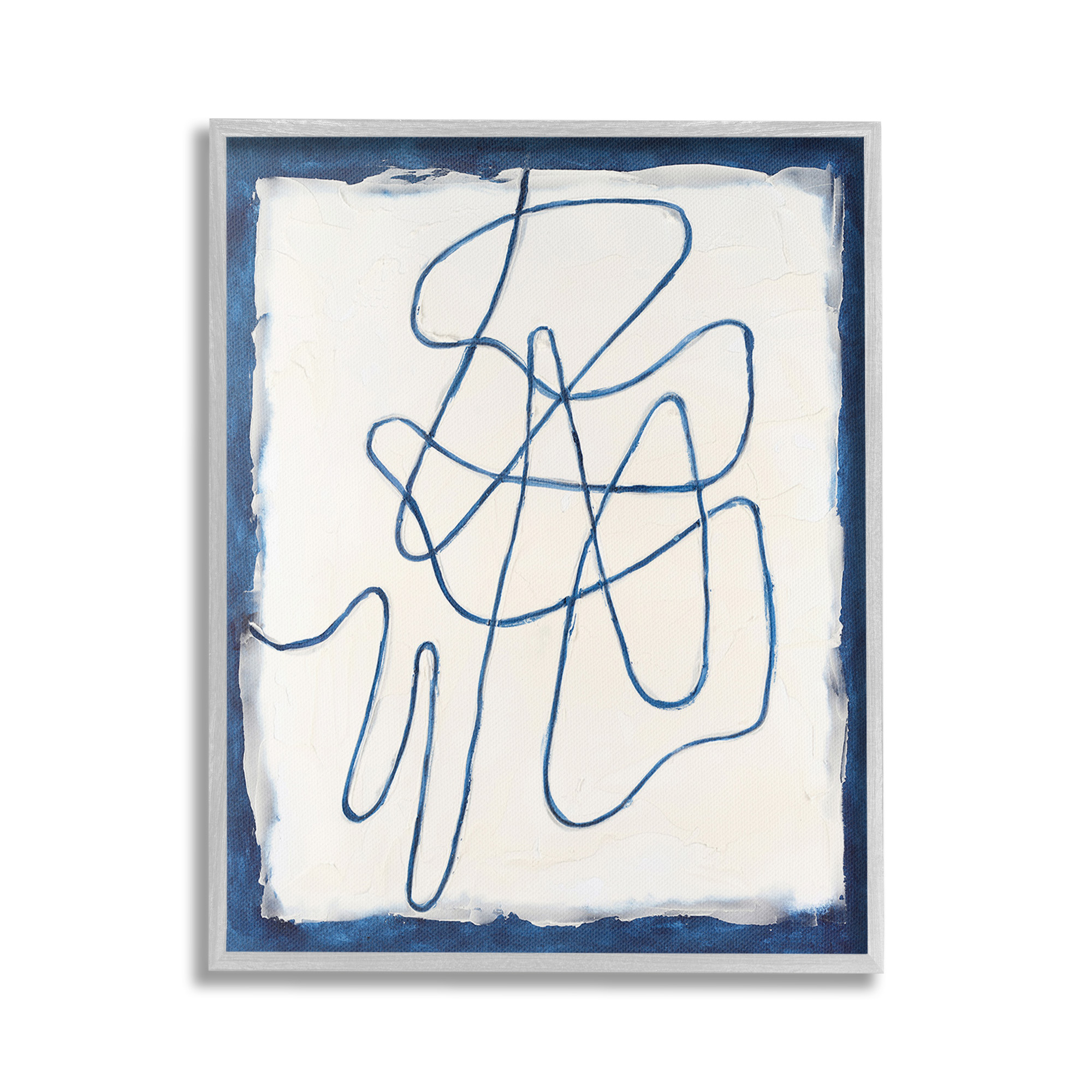 Stupell Industries Blue Line Abstraction Abstract Painting Gray Framed Art Print Wall Art, 24 x 30