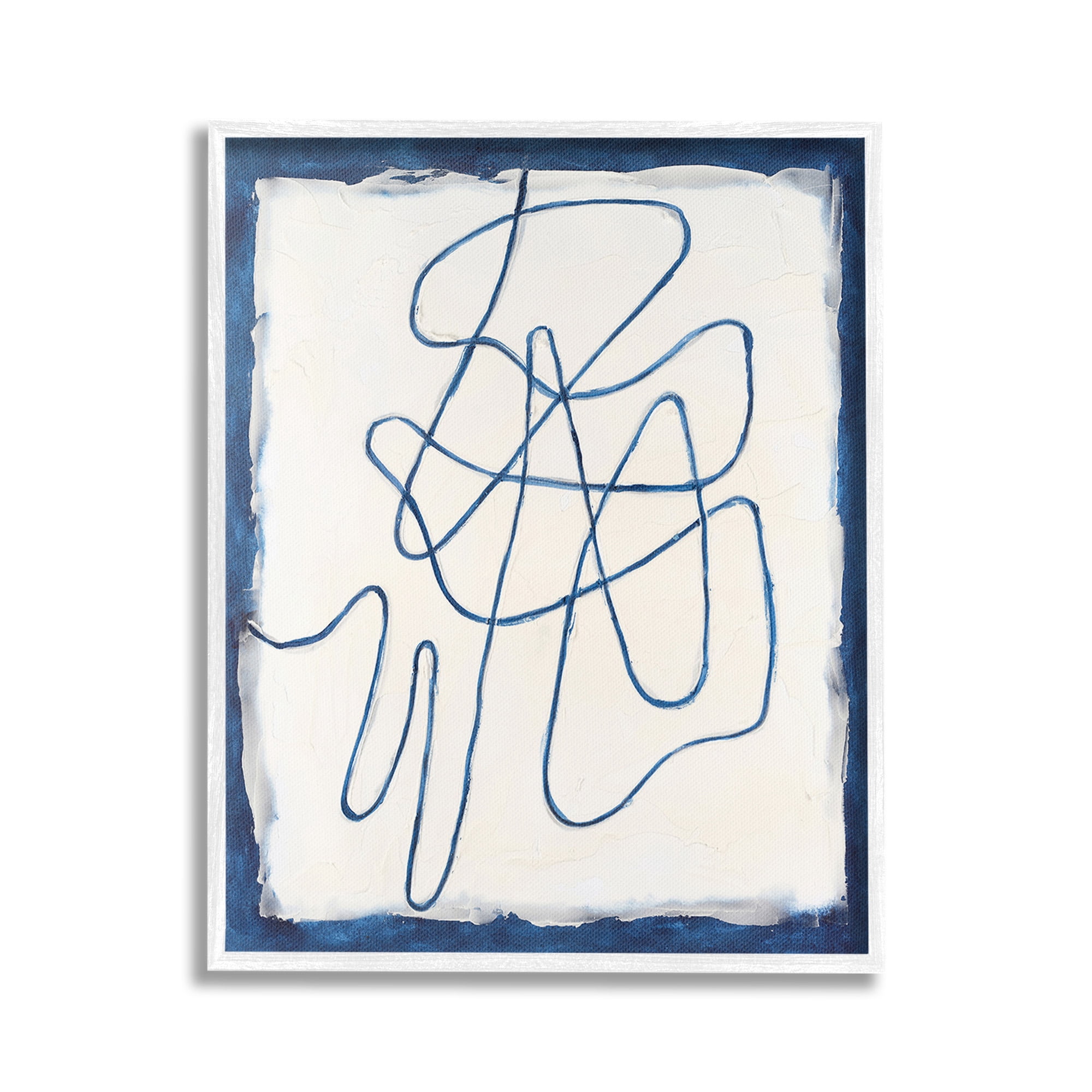 Stupell Industries Blue Line Abstraction Abstract Painting White Framed Art Print Wall Art, 24 x 30