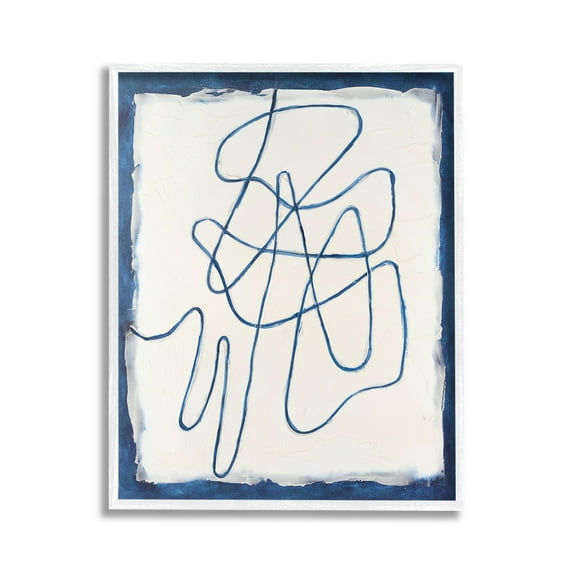 Stupell Industries Blue Line Abstraction Abstract Painting White Framed Art Print Wall Art, 24 x 30