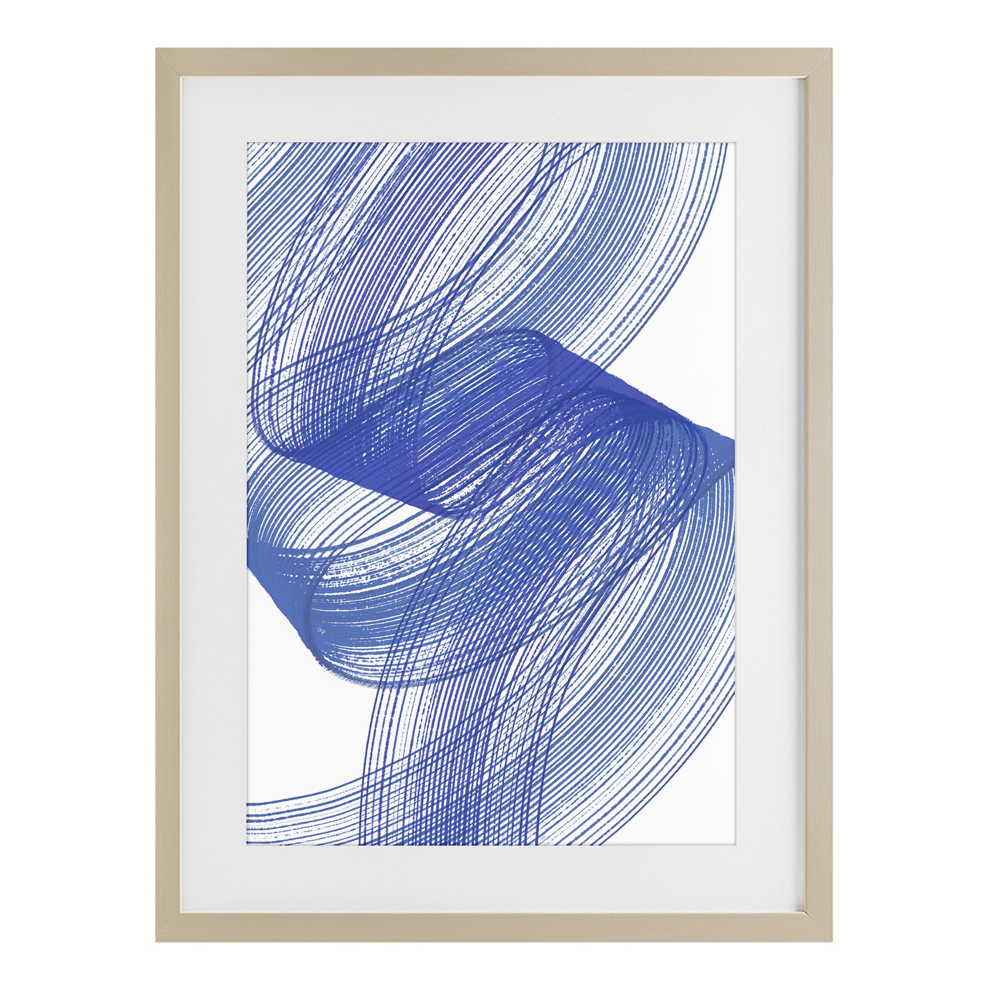 Stupell Industries Blue Lines Flowing In Motion Birch Framed Print Under Glass, design by Martina Pavlova