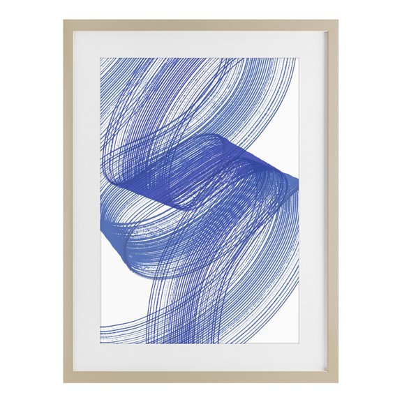 Stupell Industries Blue Lines Flowing In Motion Birch Framed Print Under Glass, design by Martina Pavlova
