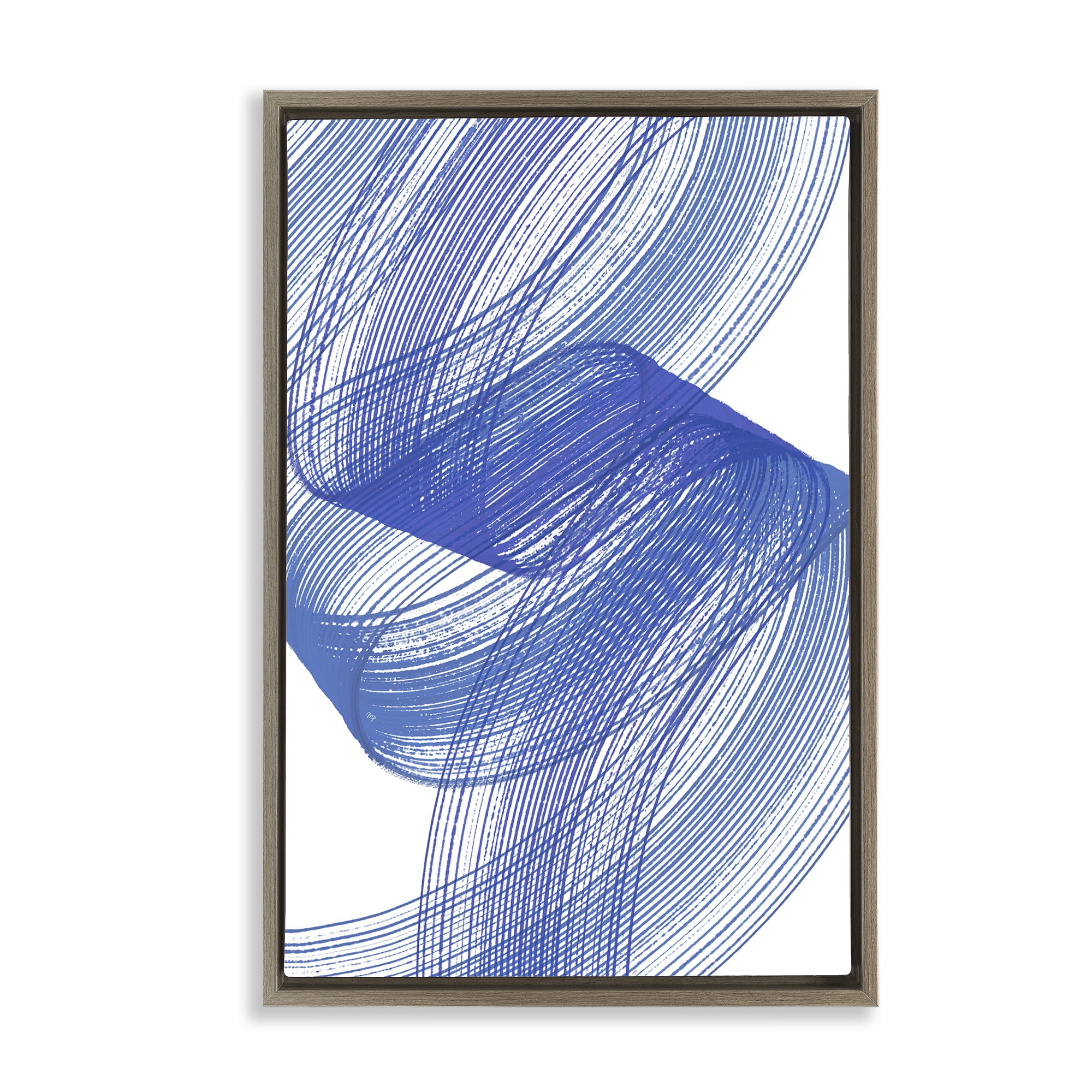 Stupell Industries Blue Lines Flowing In Motion Brown Framed Floater Canvas Wall Art, design by Martina Pavlova
