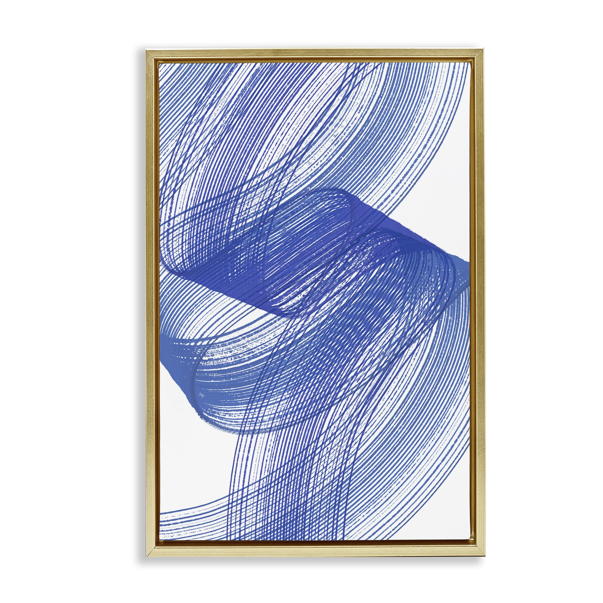 Stupell Industries Blue Lines Flowing In Motion Gold Framed Floater Canvas Wall Art, design by Martina Pavlova