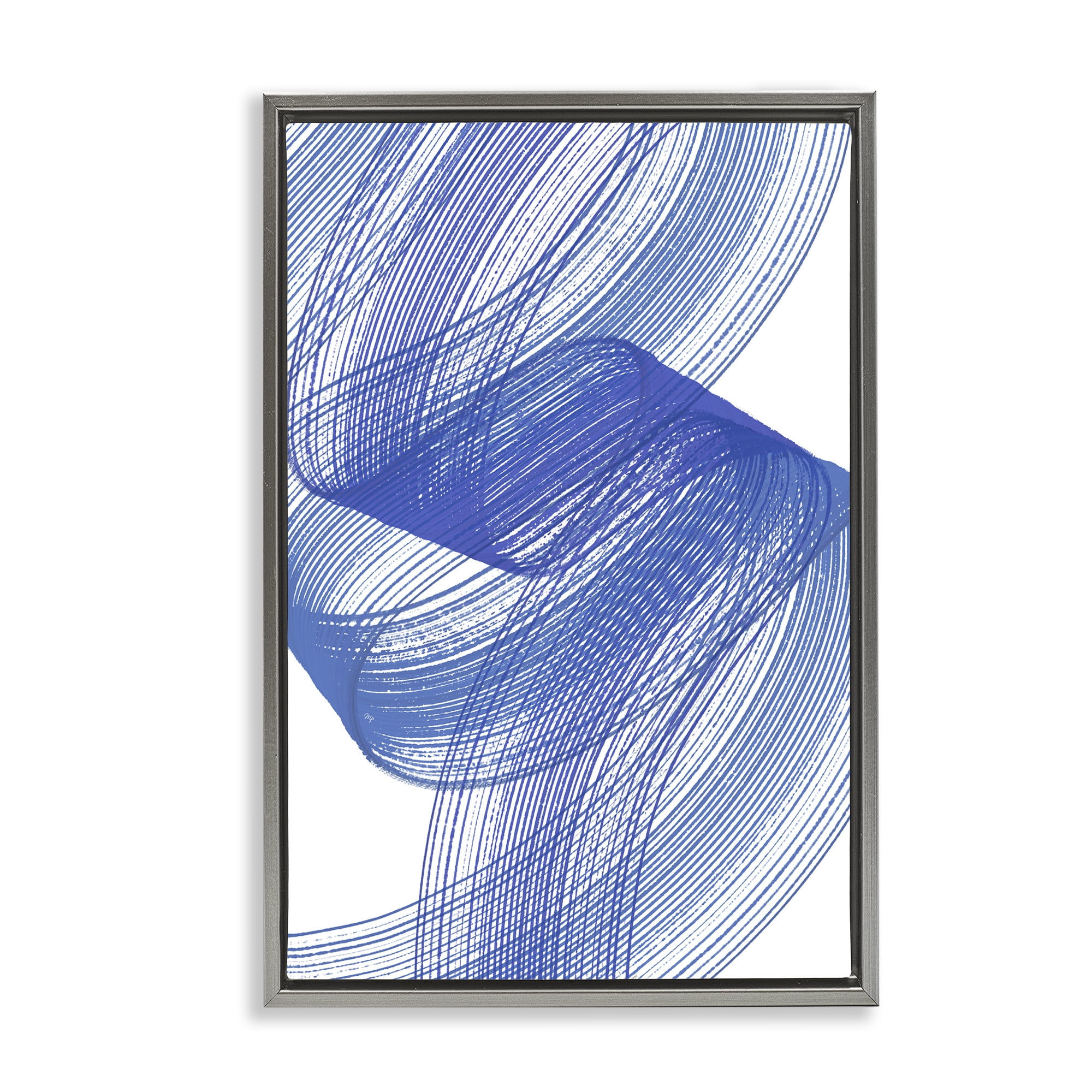 Stupell Industries Blue Lines Flowing In Motion Gray Framed Floater Canvas Wall Art, design by Martina Pavlova