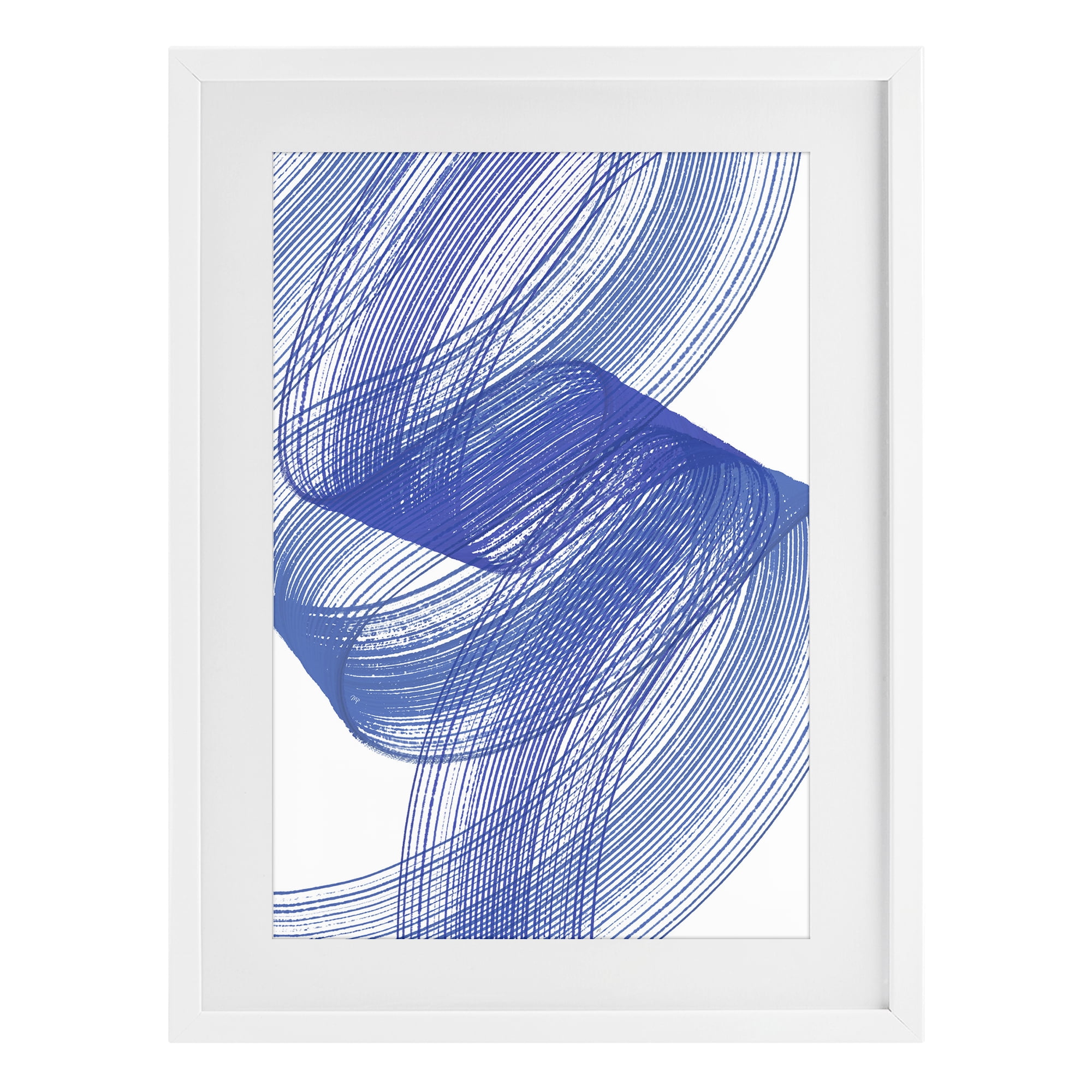 Stupell Industries Blue Lines Flowing In Motion White Framed Print Under Glass, design by Martina Pavlova