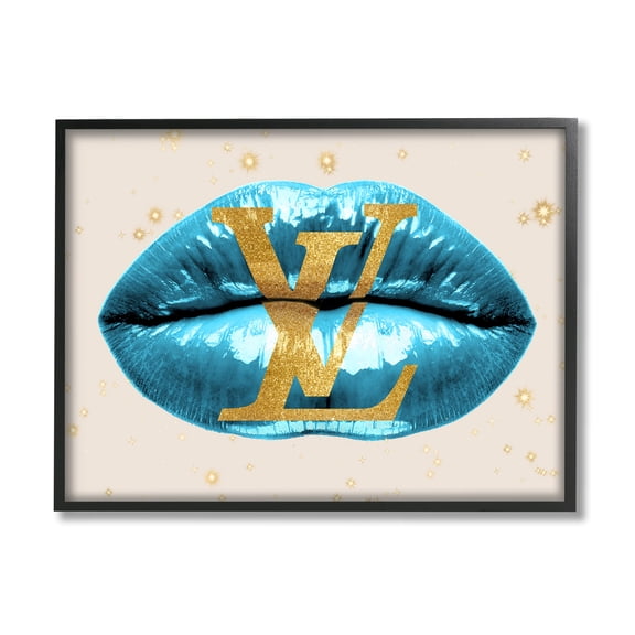 Stupell Industries Blue Lipstick Glam Makeup Lips Fashion Design Framed Wall Art, 30 x 24, Design by Madeline Blake