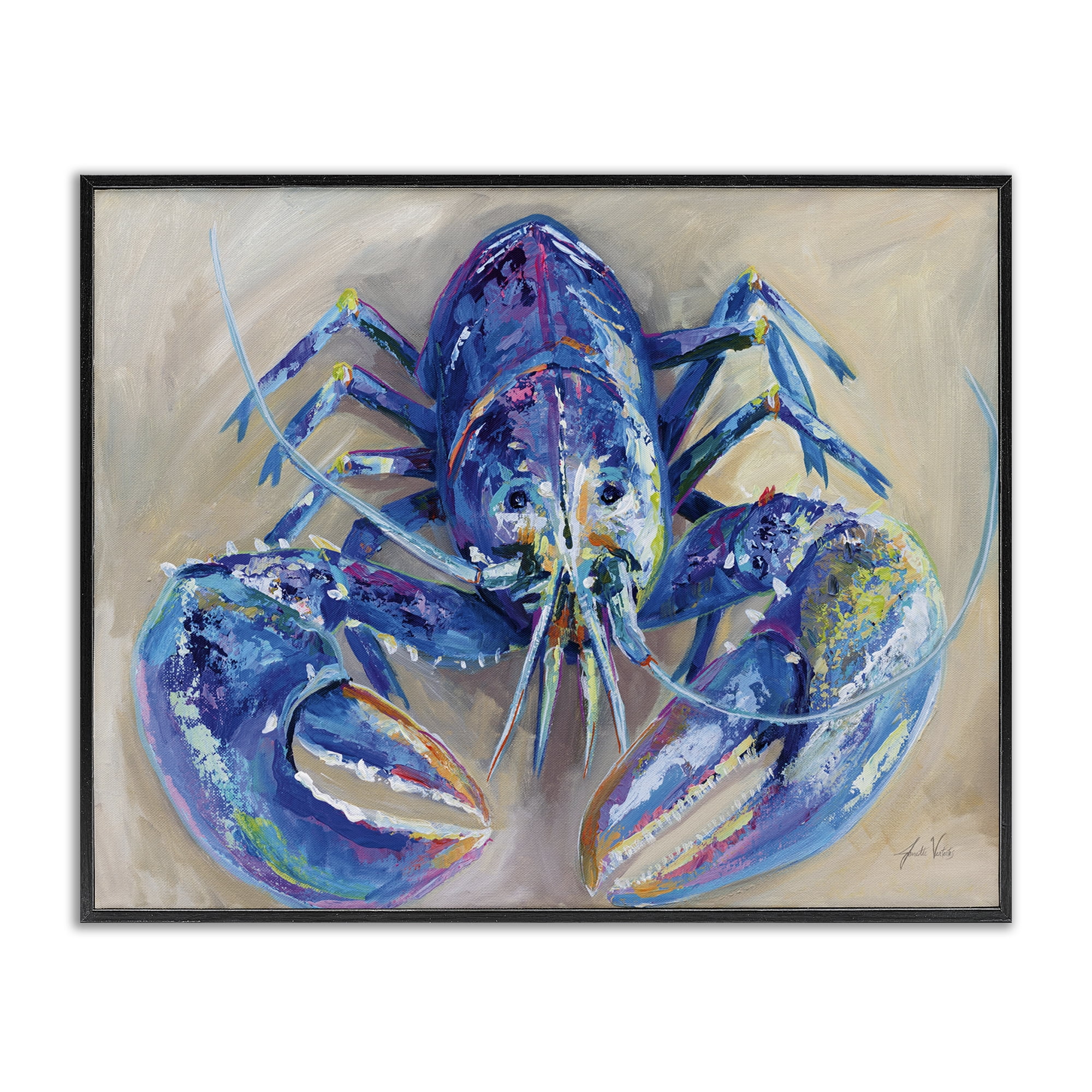 Stupell Industries Blue Lobster Impression Animals Painting Black Framed Art Print Wall Art, 20 x 16