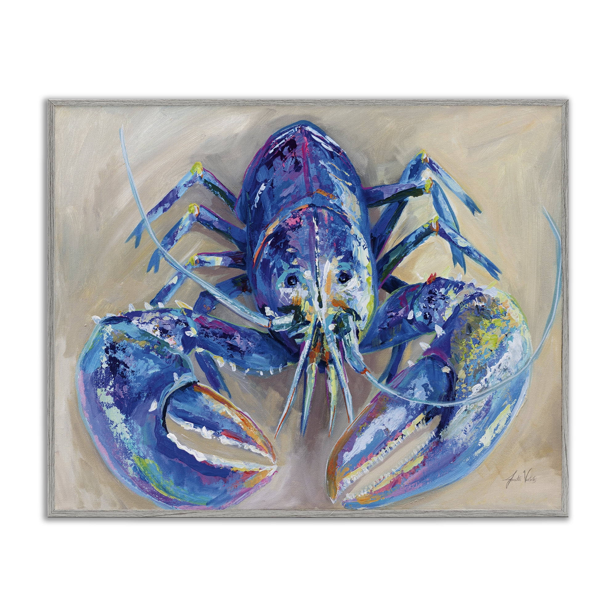 Stupell Industries Blue Lobster Impression Animals Painting Gray Framed Art Print Wall Art, 14 x 11
