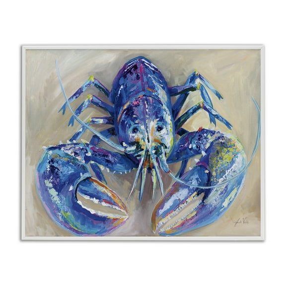 Stupell Industries Blue Lobster Impression Animals Painting White Framed Art Print Wall Art, 30 x 24
