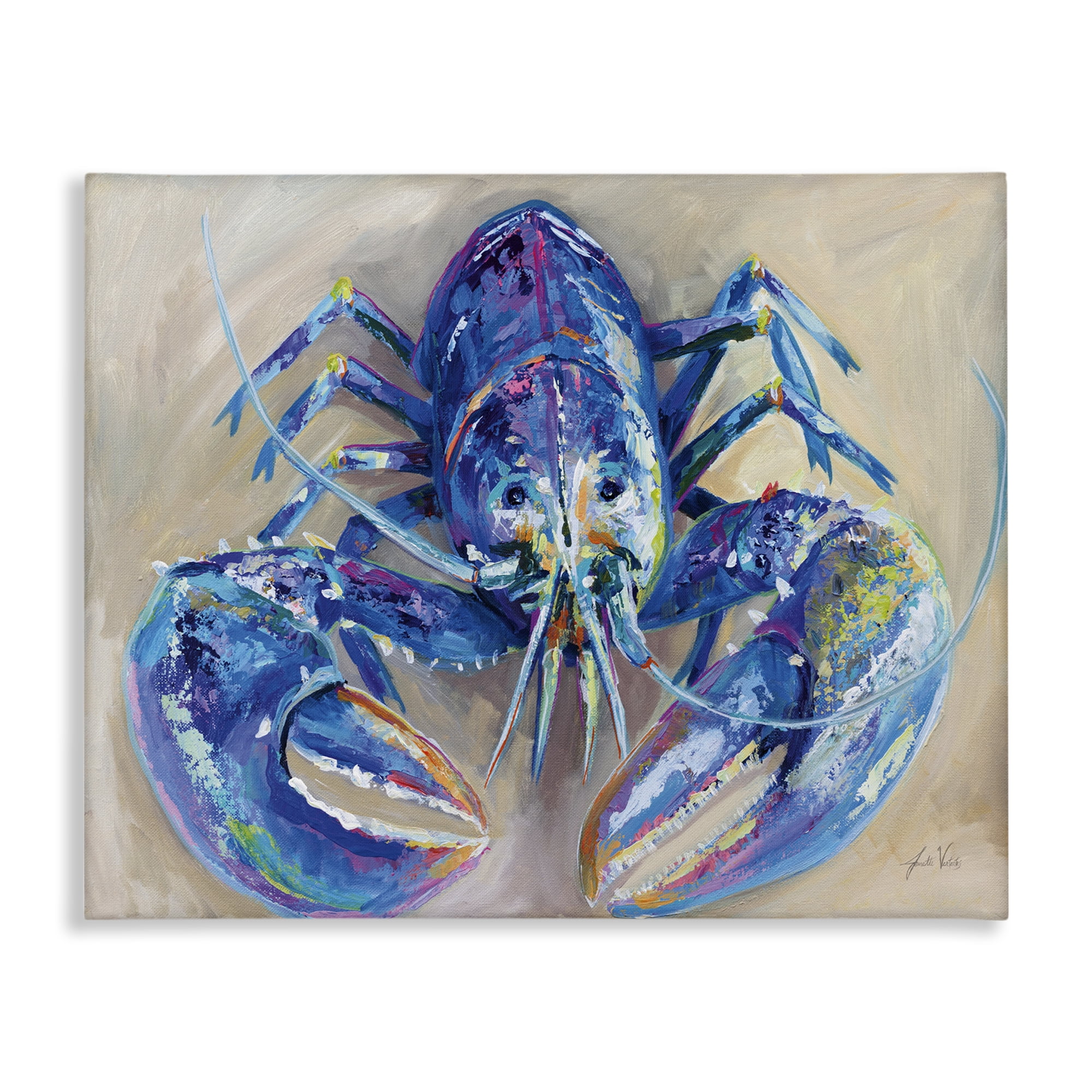 Stupell Industries Blue Lobster Impression Animals Painting Wrapped Canvas Art Print Wall Art, 20 x 16