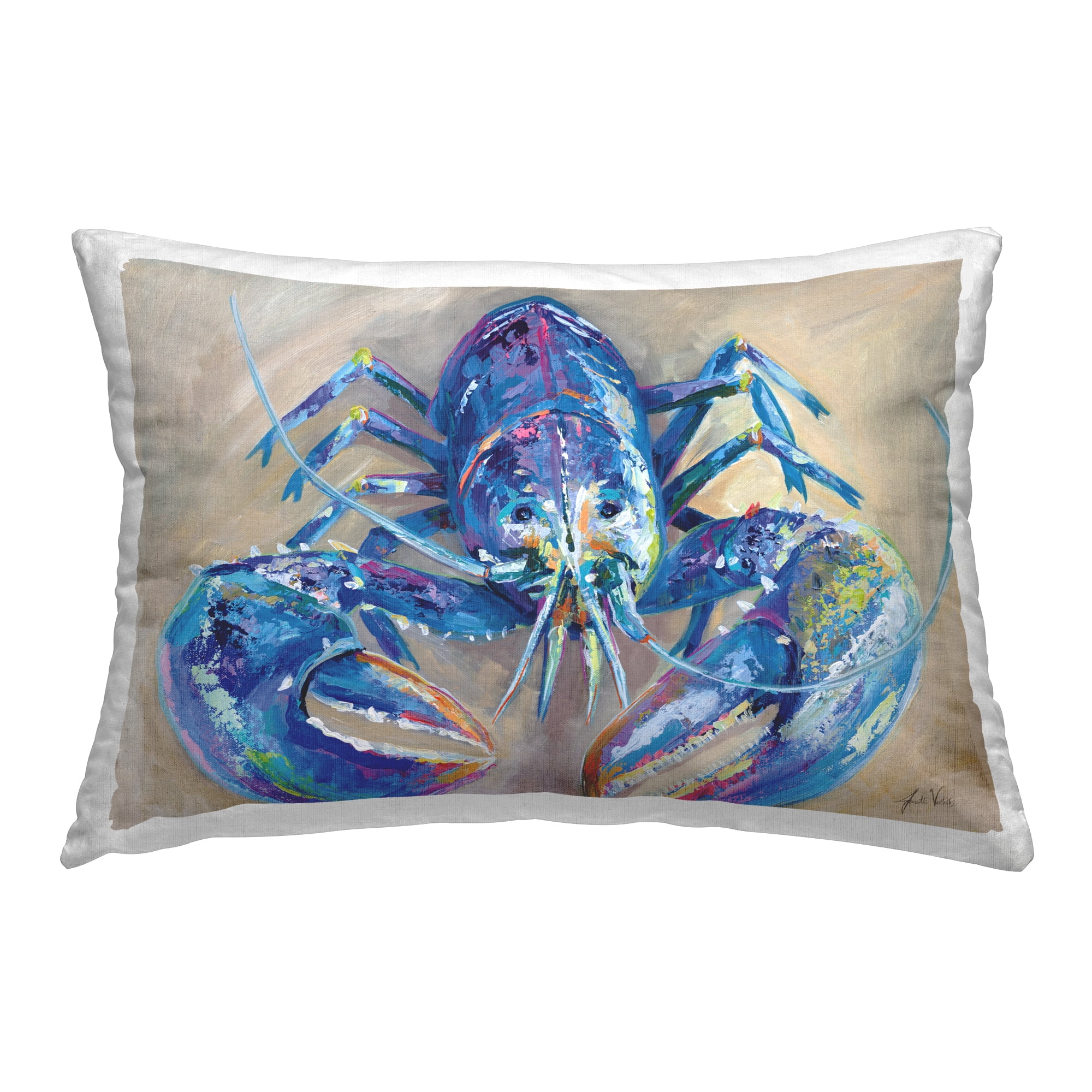 Stupell Industries Blue Lobster Impression Decorative Printed Throw Pillow Design by Jeanette Vertentes.