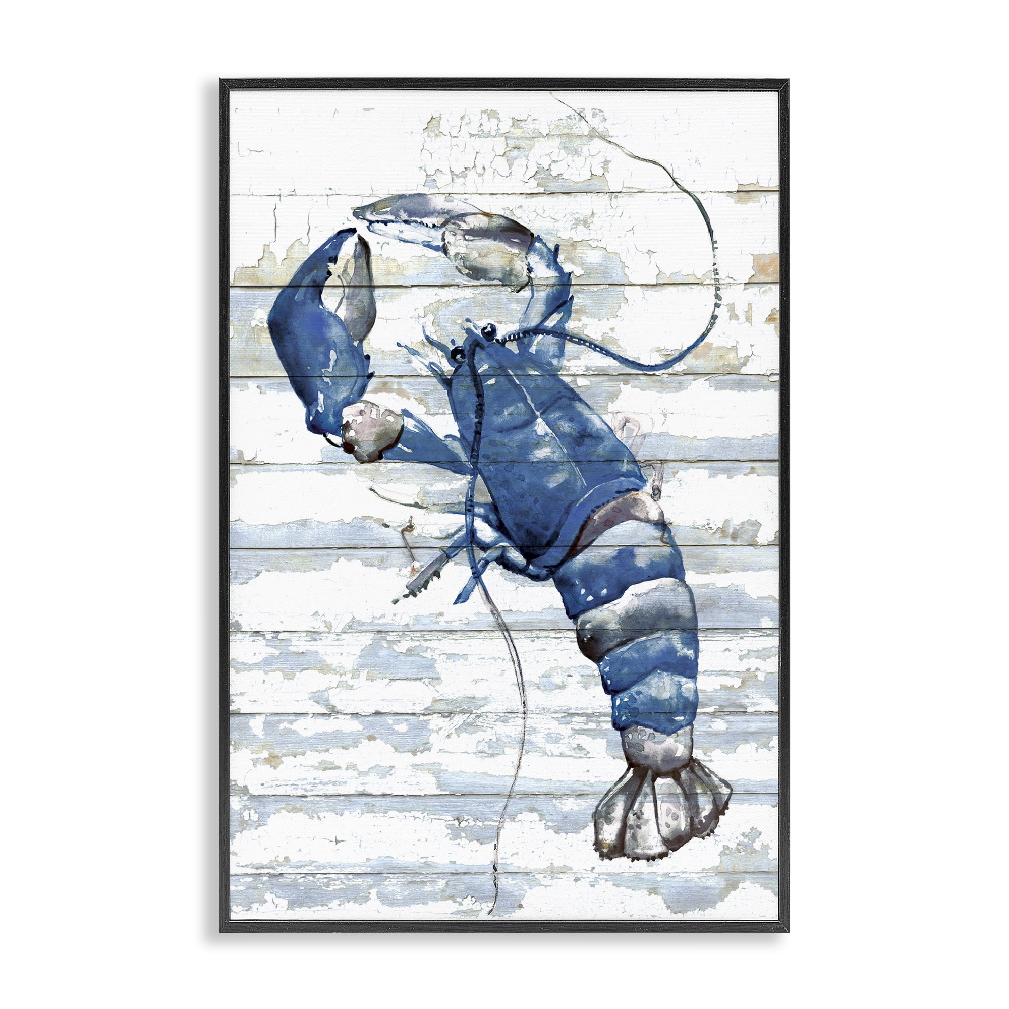Stupell Industries Blue Lobster on Distressed Animals Painting Black Framed Art Print Wall Art, 16 x 24