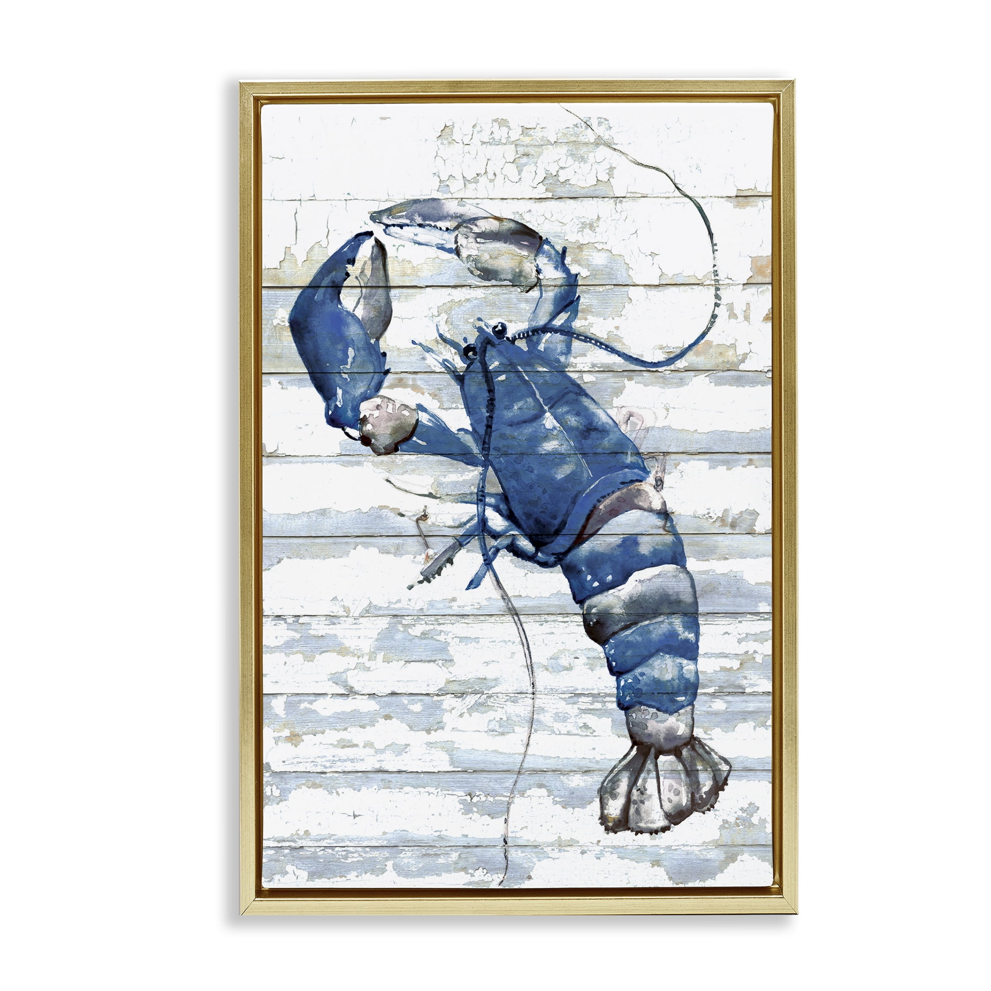 Stupell Industries Blue Lobster on Distressed Animals Painting Gold Floater Framed Canvas Art Print Wall Art, 21 x 31