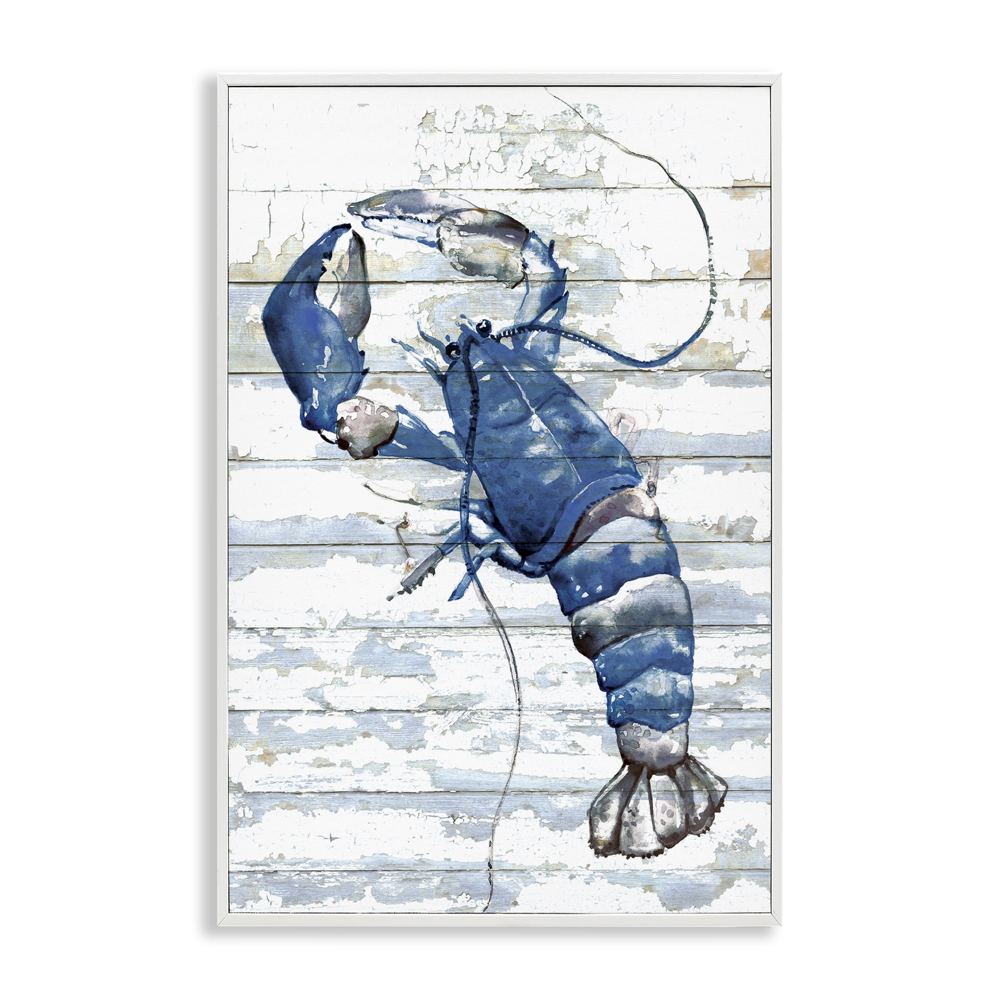 Stupell Industries Blue Lobster on Distressed Animals Painting White Framed Art Print Wall Art, 20 x 30