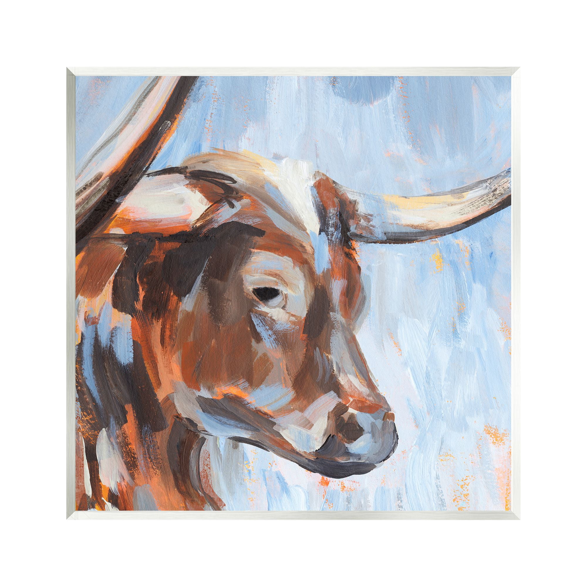 Stupell Industries Blue Longhorn Cattle Portrait Animals & Insects Painting Unframed Art Print Wall Art, 12 x 12