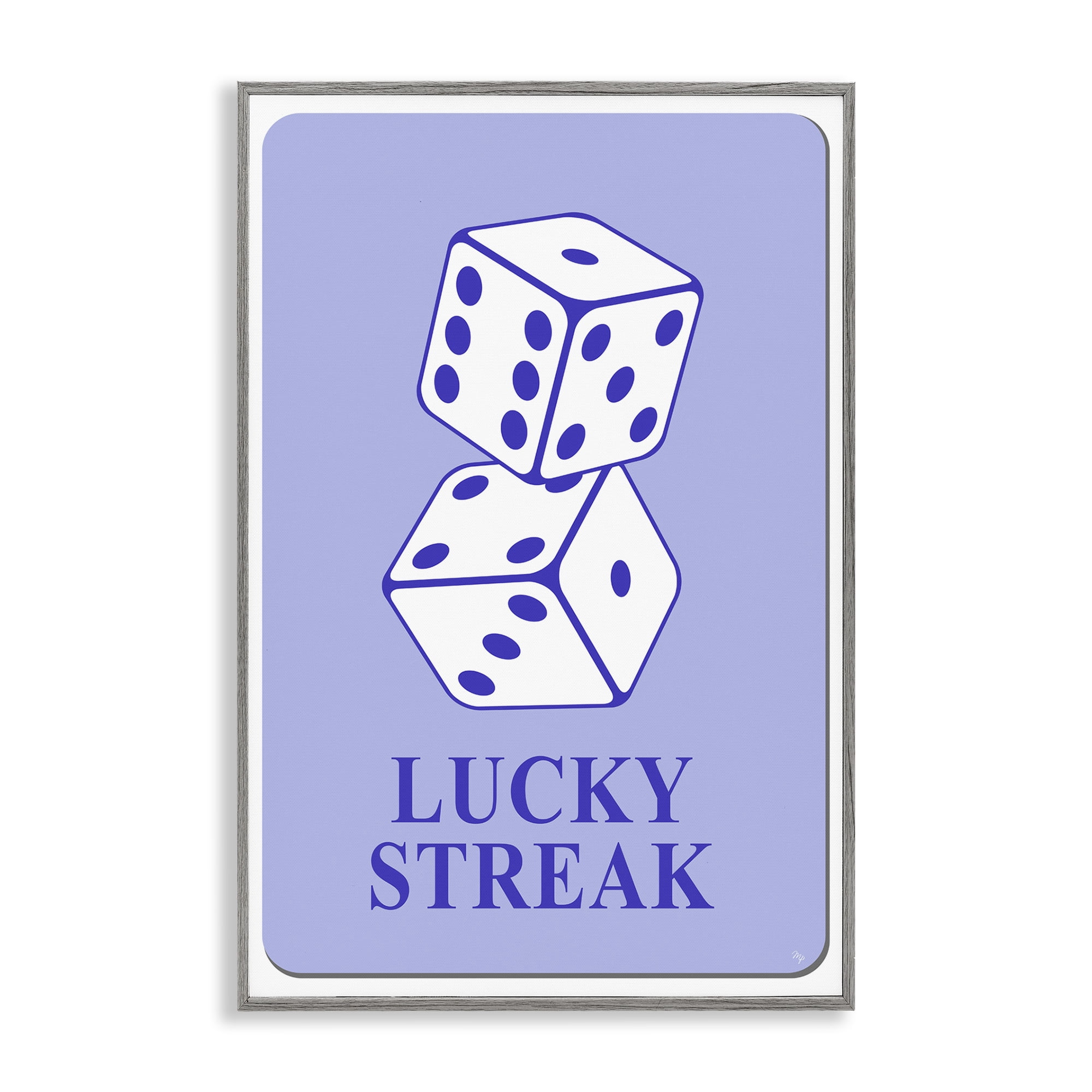 Stupell Industries Blue Lucky Streak Dice Entertainment Painting Gray Framed Art Print Wall Art, 12 x 18