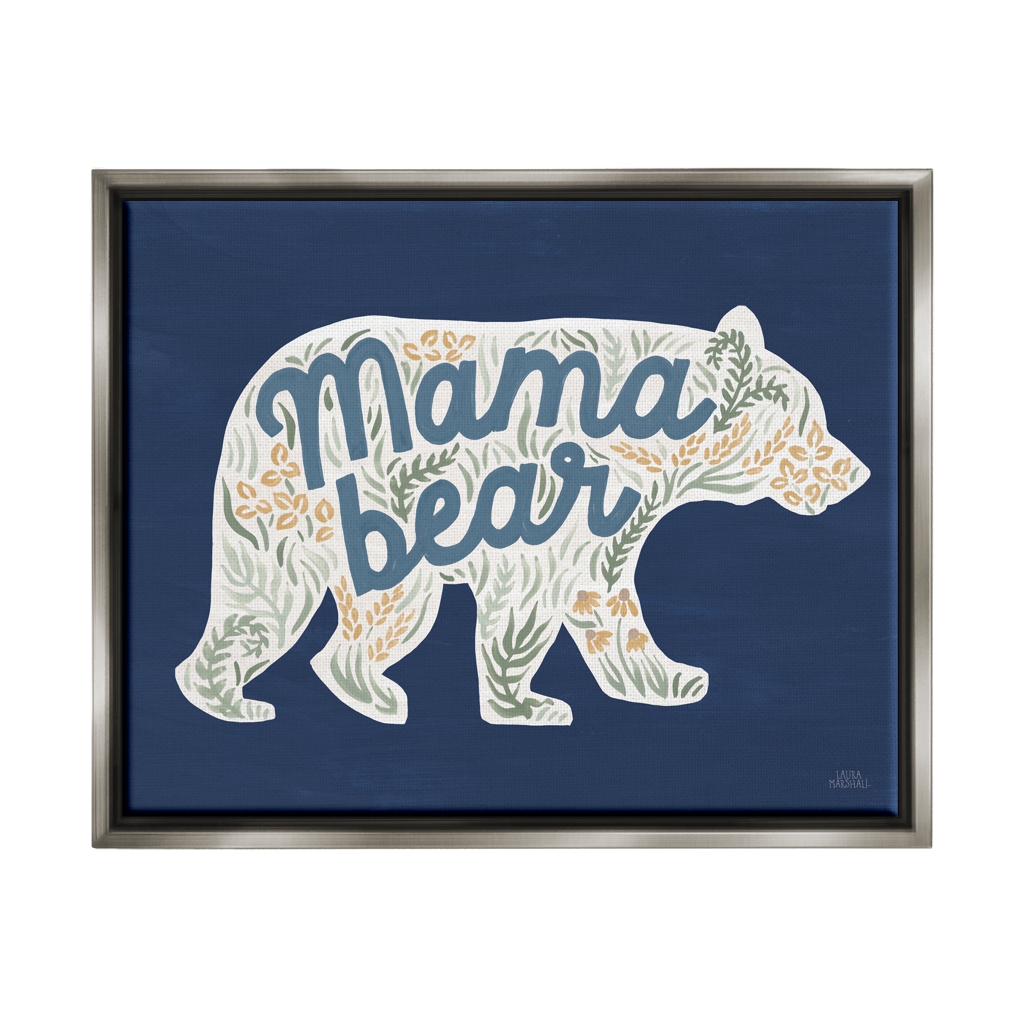 Stupell Industries Blue Mama Bear Botanicals Botanical & Floral Painting Gray Floater Framed Art Print Wall Art, 21 x 17