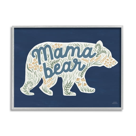 Stupell Industries Blue Mama Bear Botanicals Botanical & Floral Painting Gray Framed Art Print Wall Art, 30 x 24