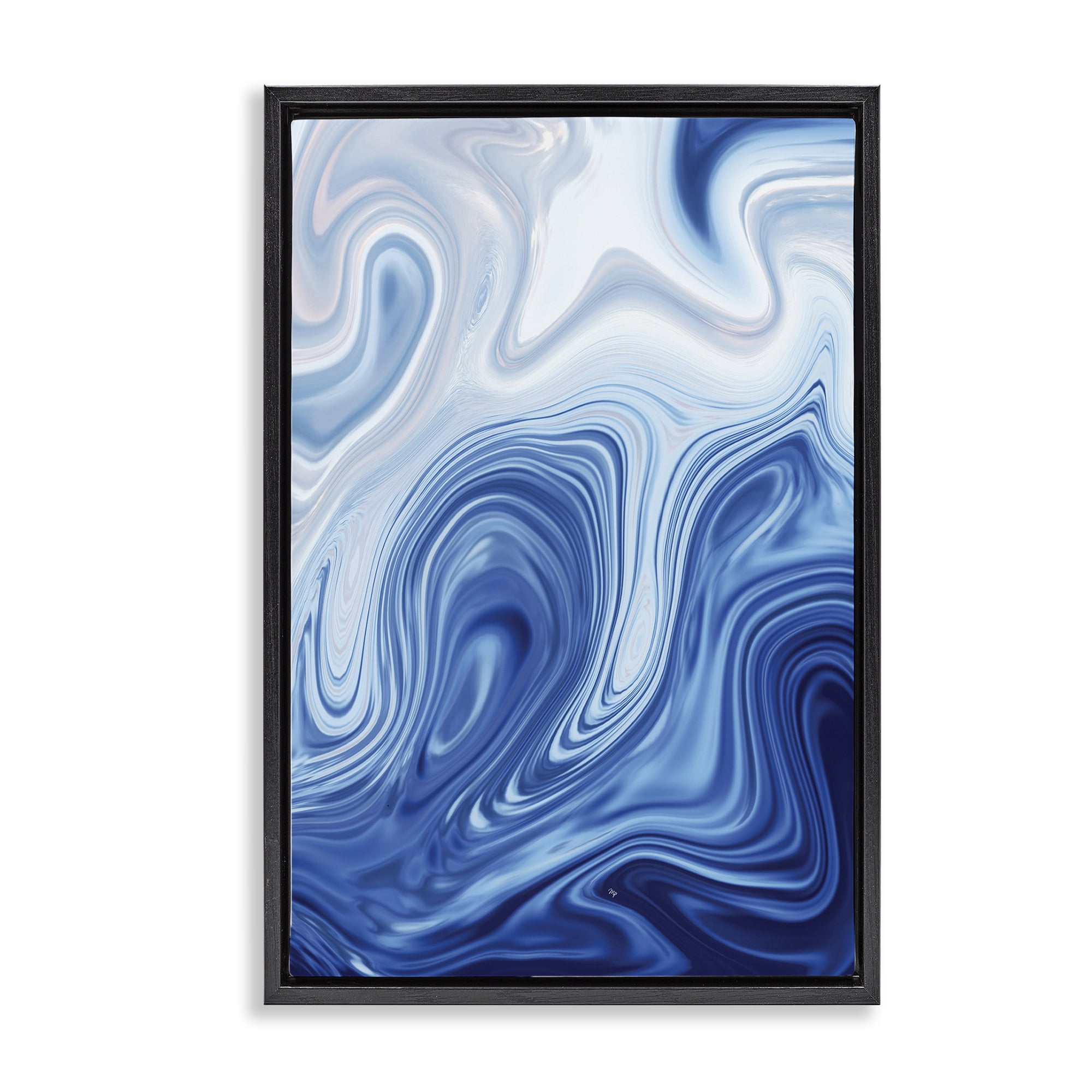 Stupell Industries Blue Marble Fluidity Black Framed Floater Canvas Wall Art, design by Martina Pavlova