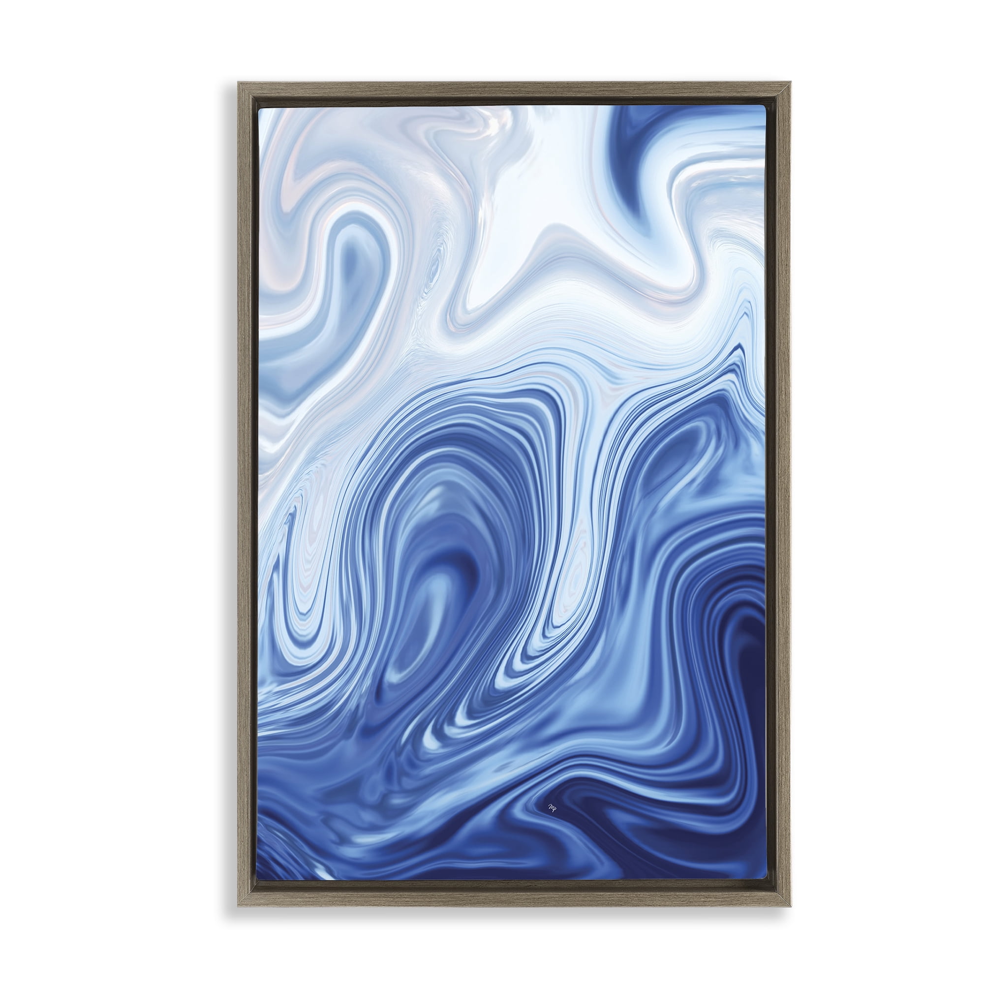 Stupell Industries Blue Marble Fluidity Brown Framed Floater Canvas Wall Art, design by Martina Pavlova