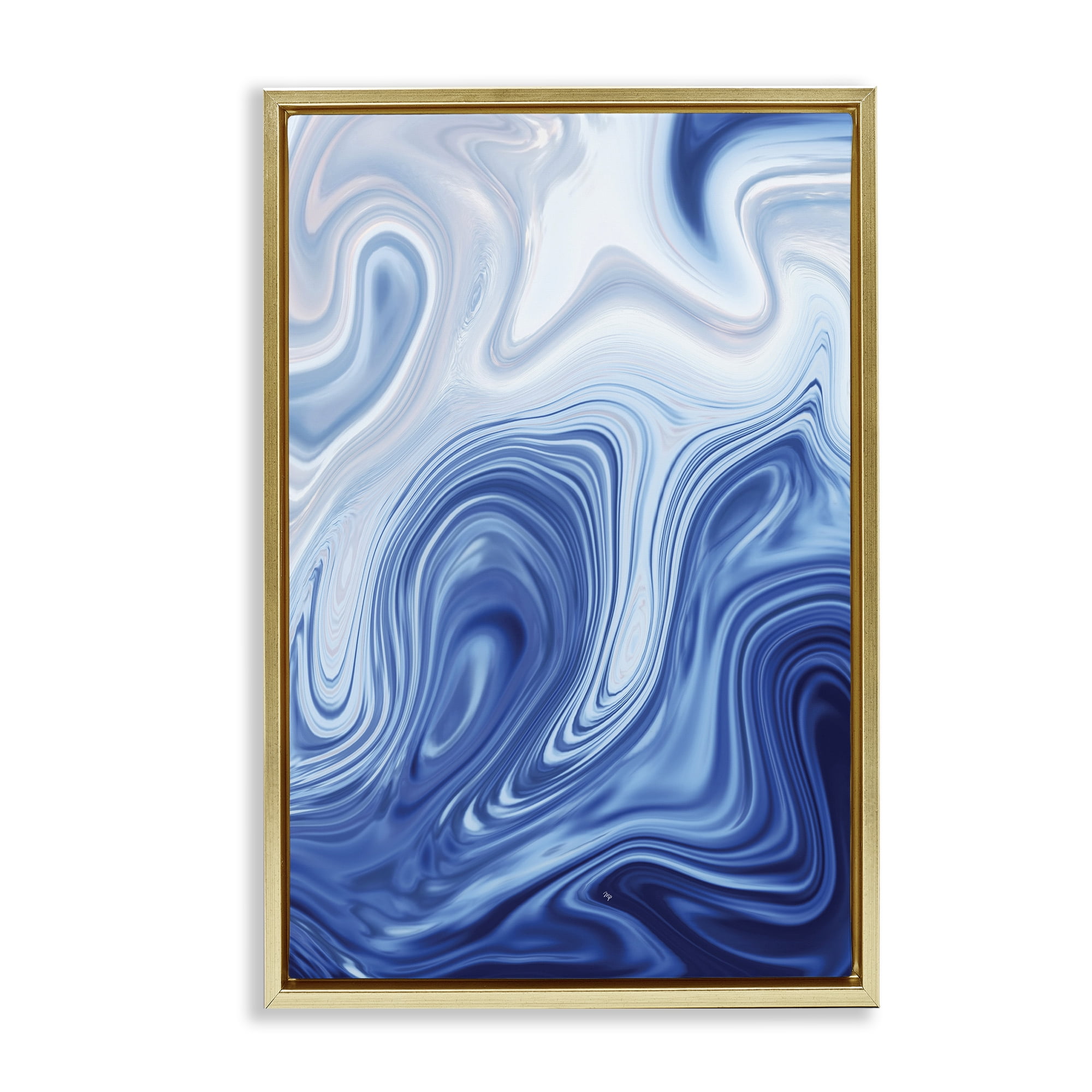 Stupell Industries Blue Marble Fluidity Gold Framed Floater Canvas Wall Art, design by Martina Pavlova