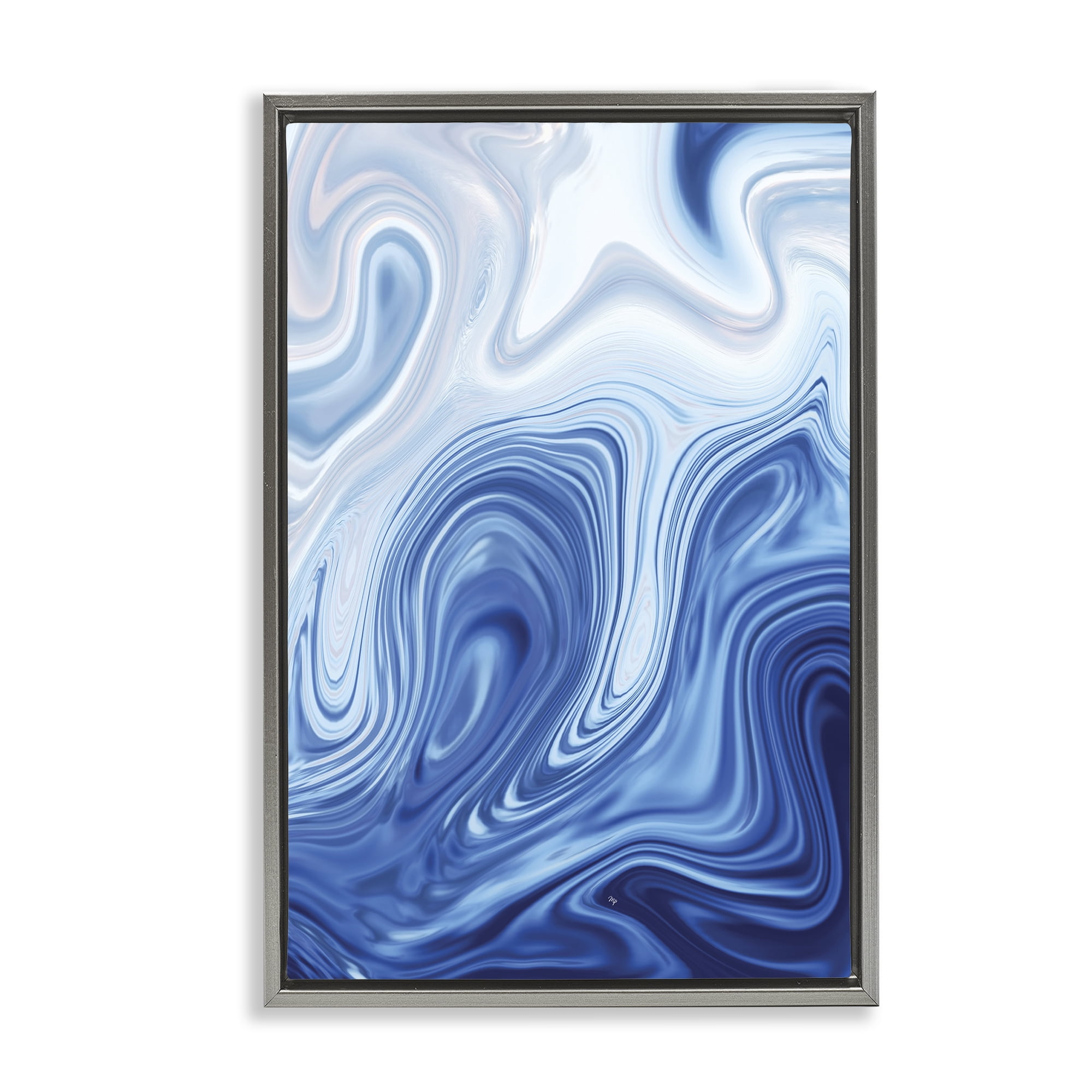 Stupell Industries Blue Marble Fluidity Gray Framed Floater Canvas Wall Art, design by Martina Pavlova