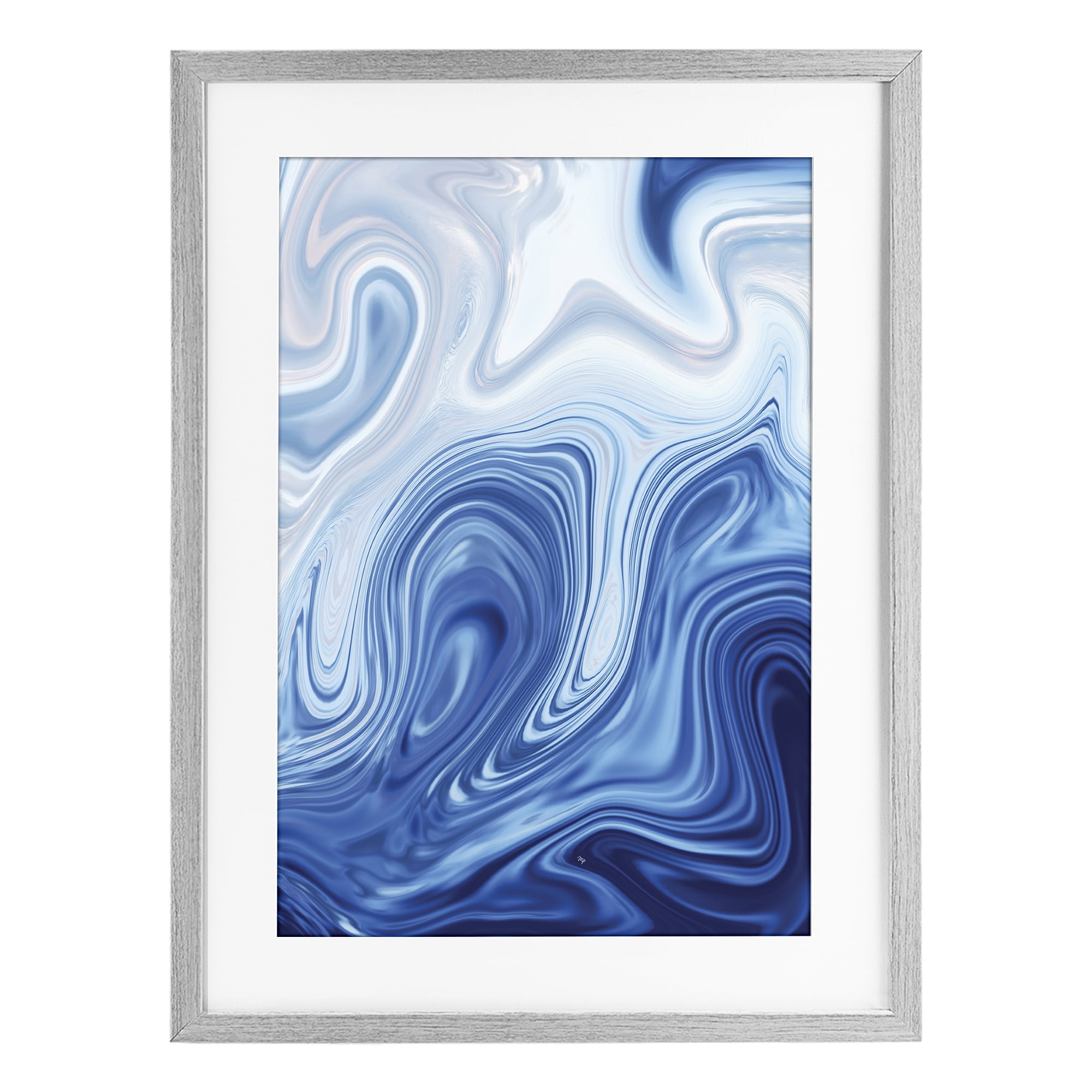 Stupell Industries Blue Marble Fluidity Gray Framed Print Under Glass, design by Martina Pavlova