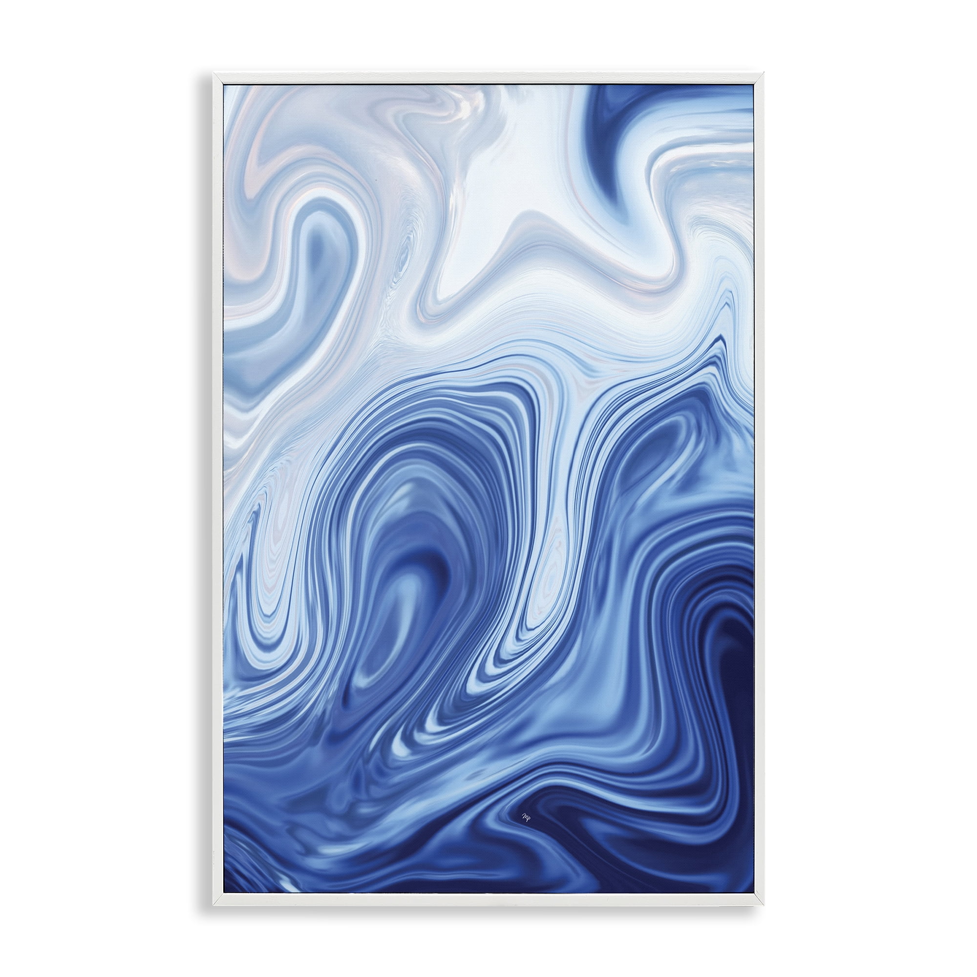 Stupell Industries Blue Marble Fluidity White Framed Giclee Art, design by Martina Pavlova