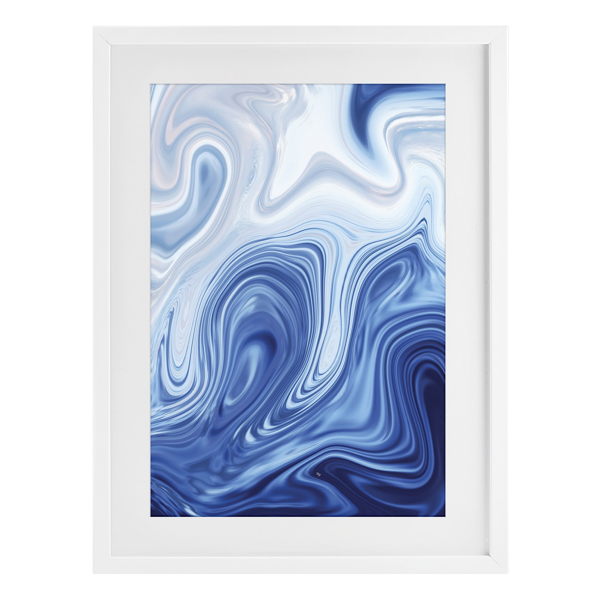Stupell Industries Blue Marble Fluidity White Framed Print Under Glass, design by Martina Pavlova